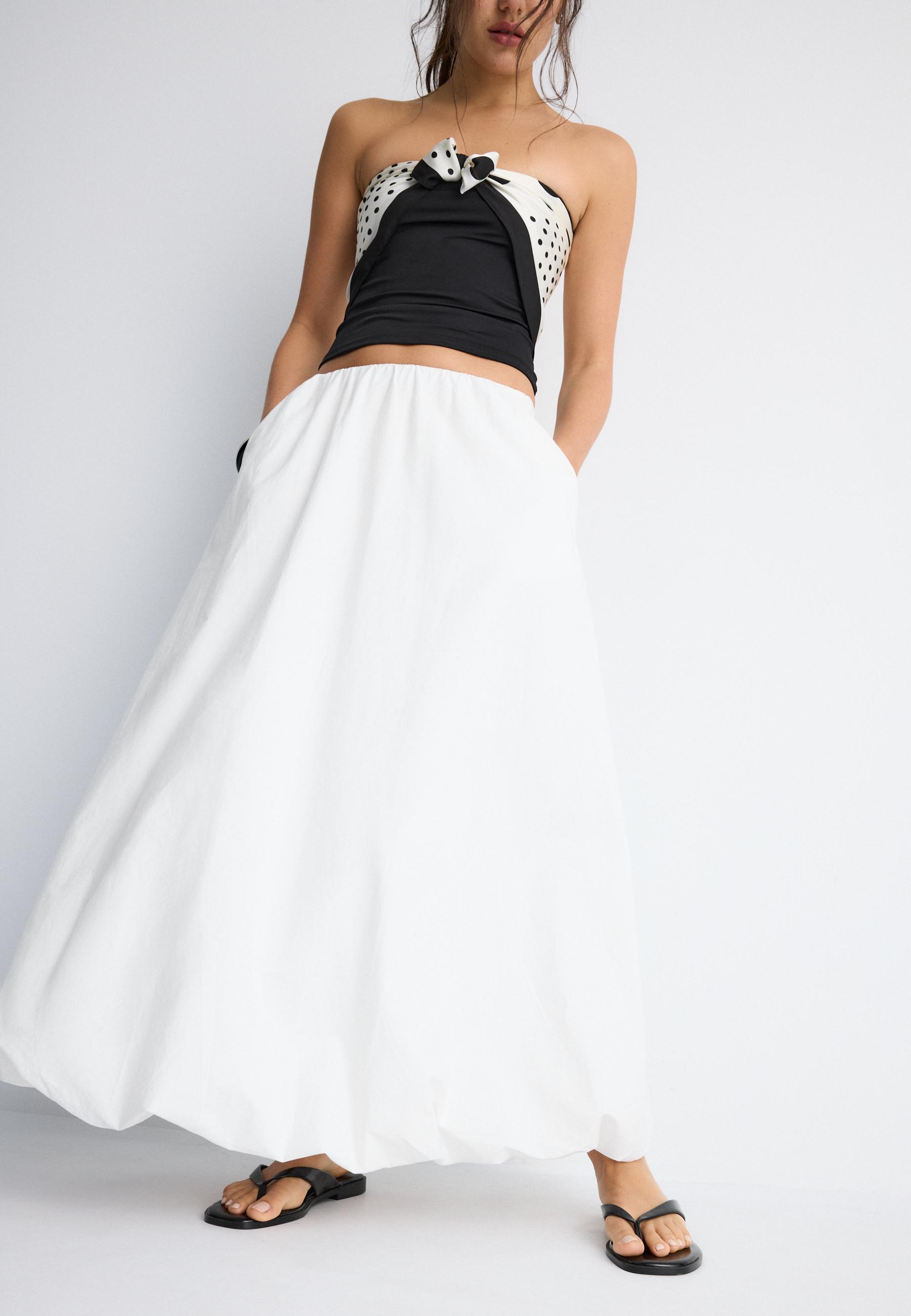 Poplin maxi balloon skirt — White