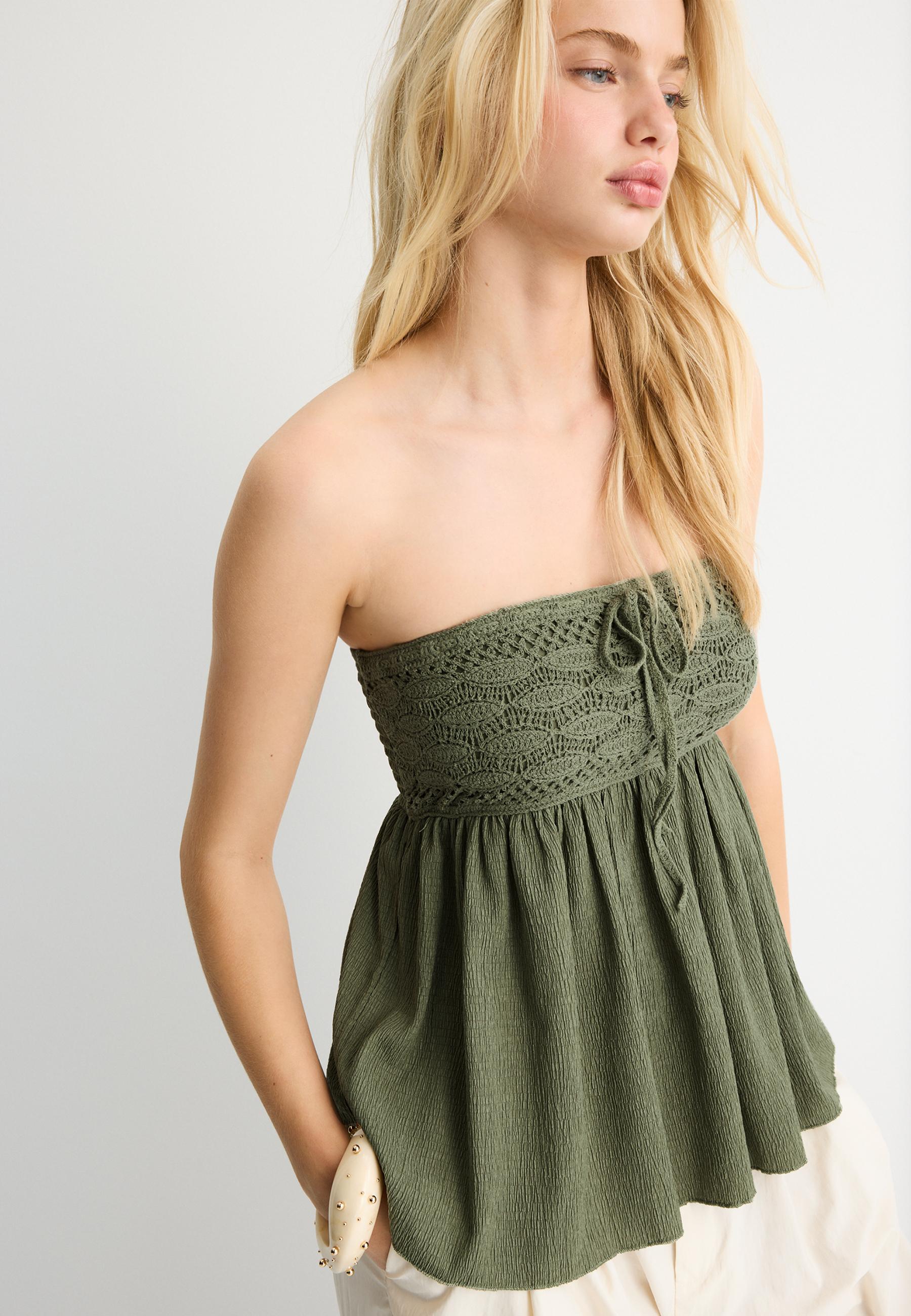 Crochet bandeau top — Olive green