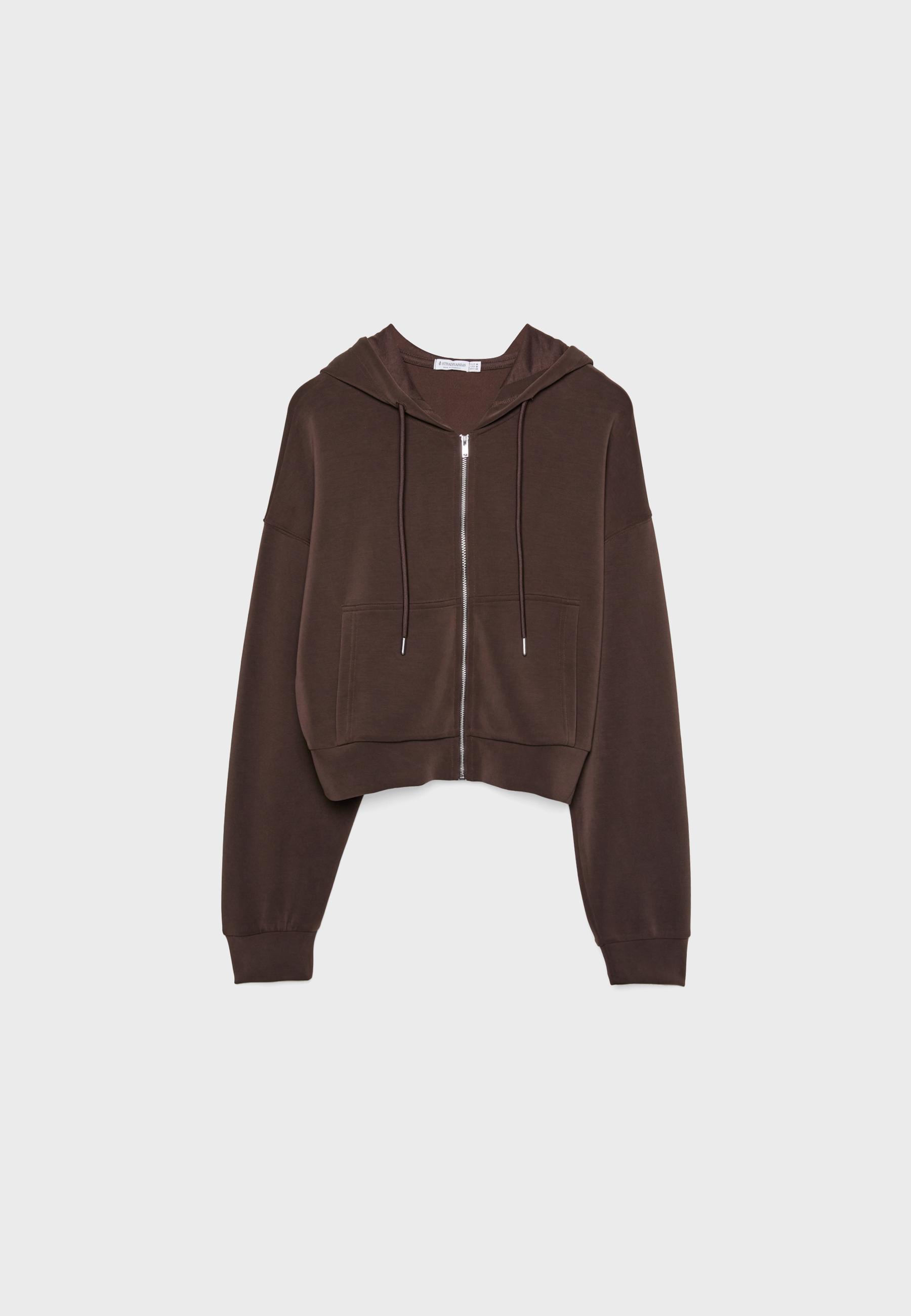 Soft-feel zip-up sweatshirt — Brown