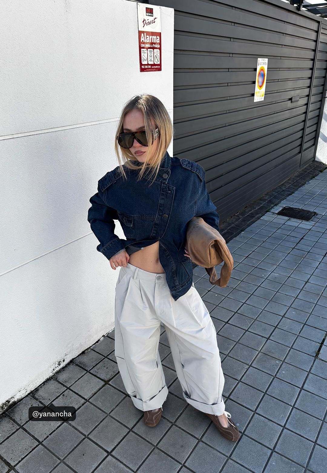 Cross-over denim jacket — BLACK DENIM WASHED EFFECT