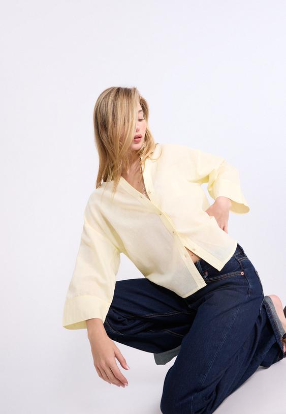 kimonomouw overhemd linnenlook