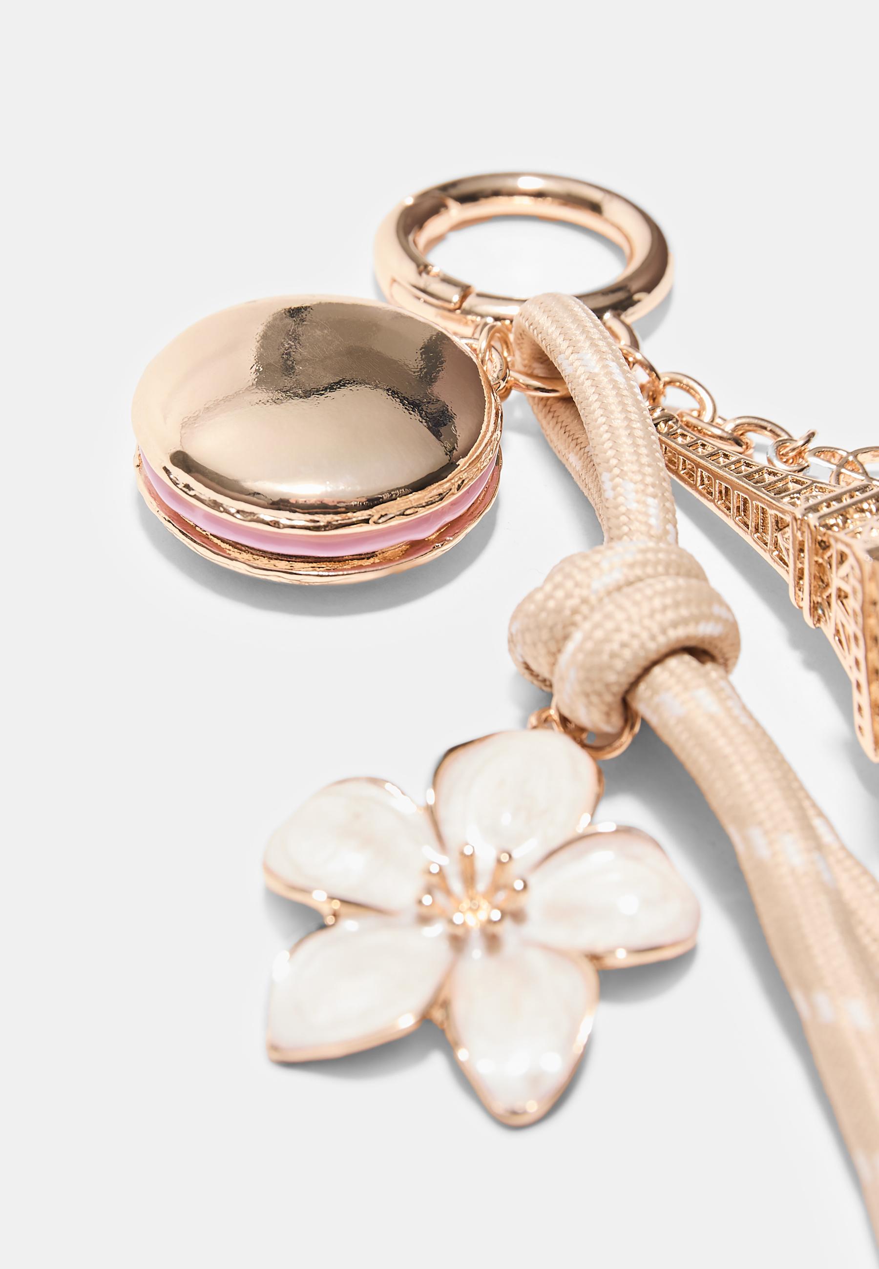 Eiffel Tower and Macarons Charm Keyring — Brown