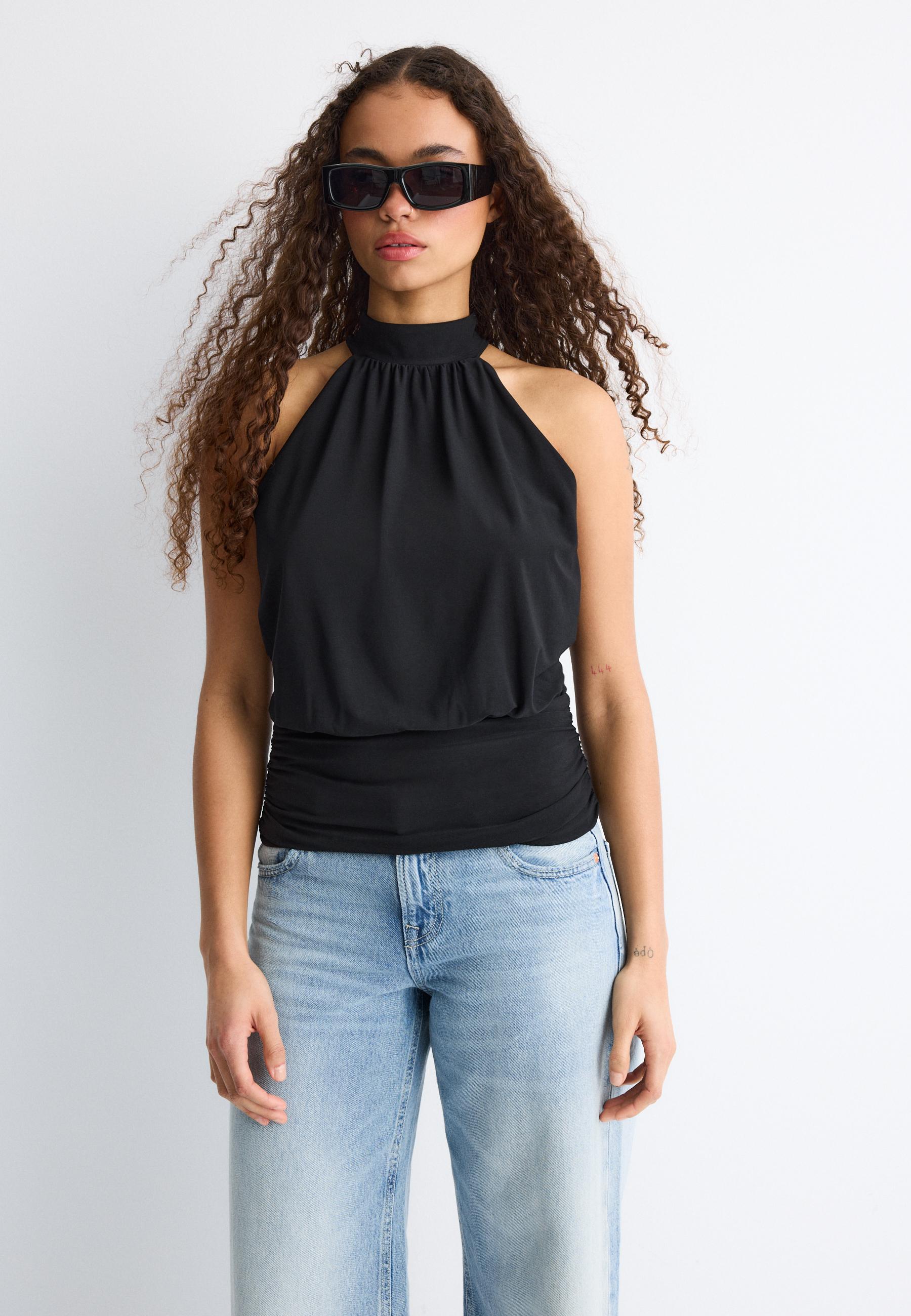 Puff-effect halter top — Black