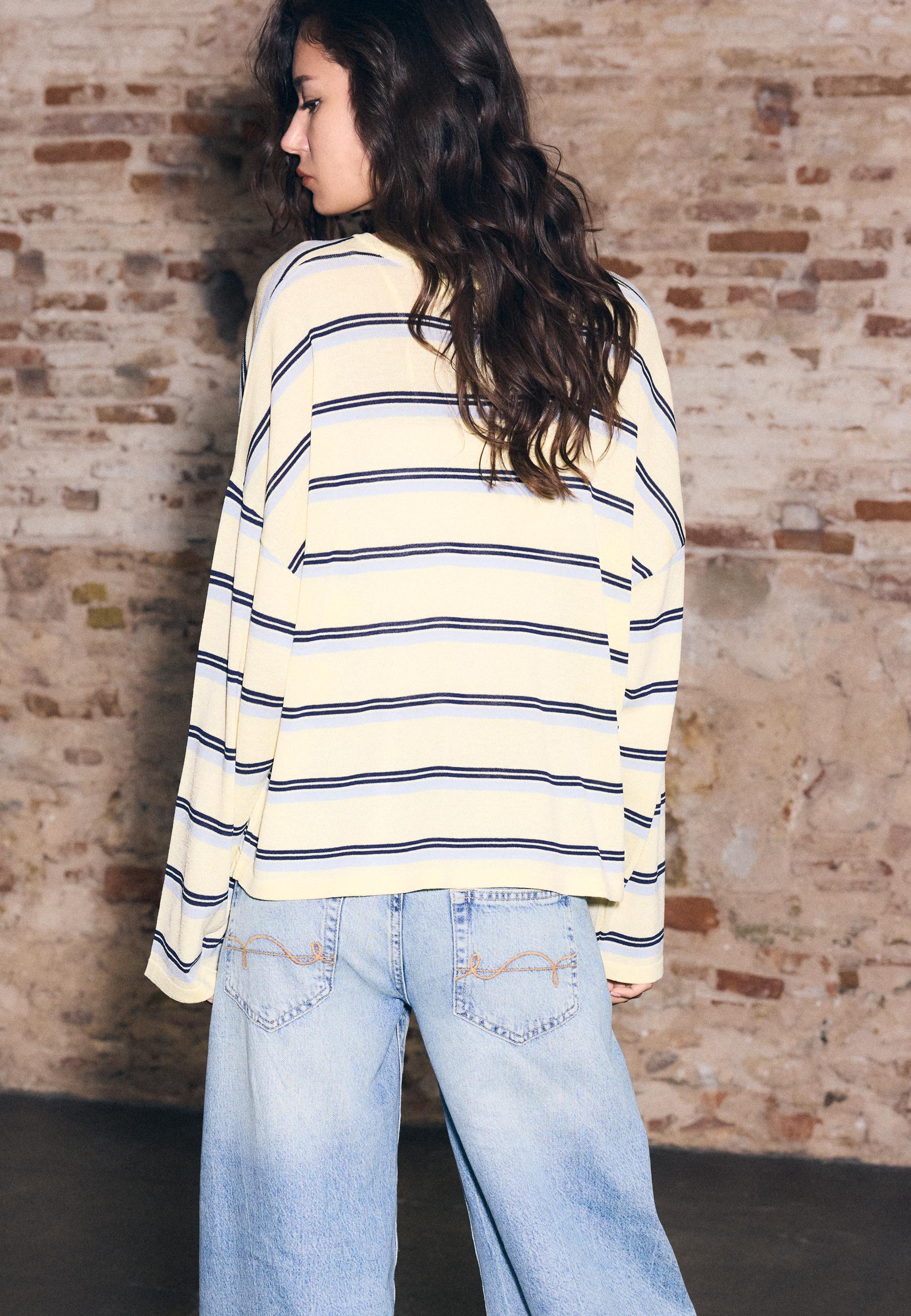 Fine knit striped jumper — Pastel yellow