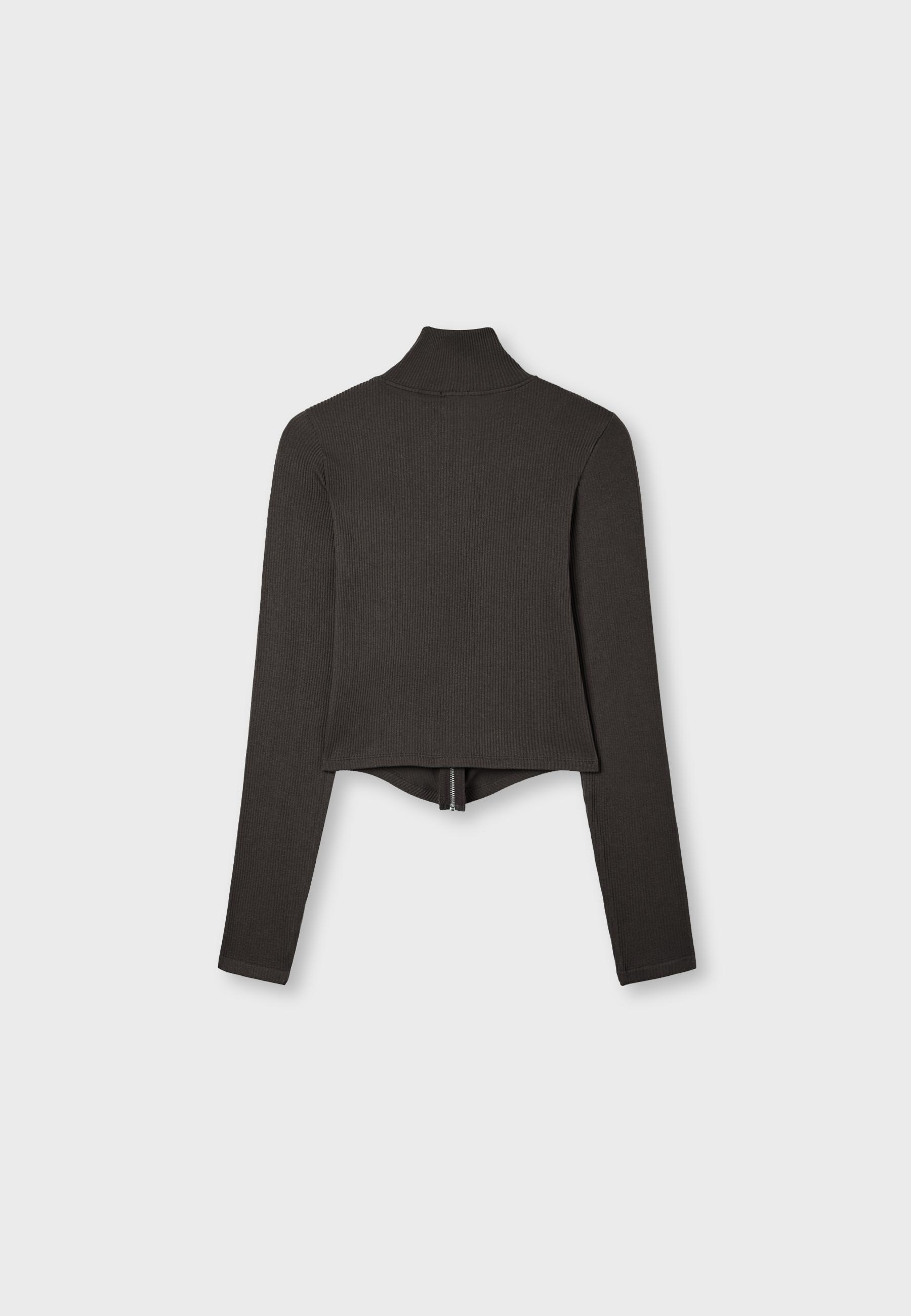 Fitted zip-up T-shirt — Brown