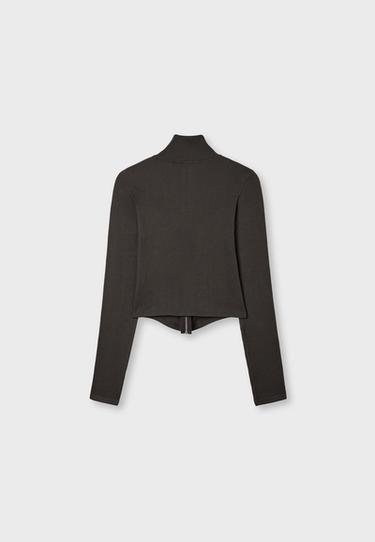 Fitted zip T-shirt — Brown 6