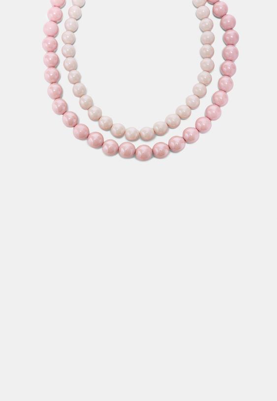 Stradivarius Set 2 Coliere Cu Bile Roz Pastel Os