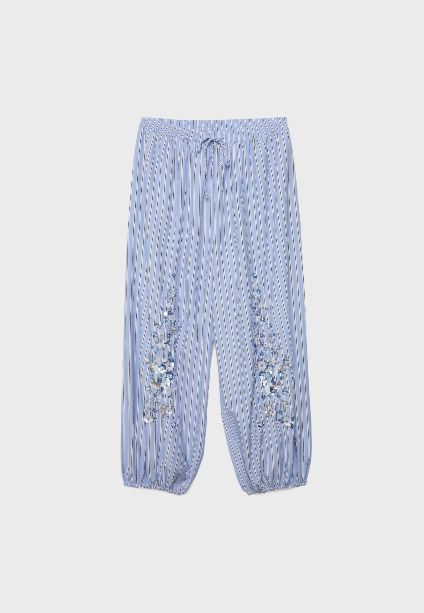 Embroidered balloon trousers — Sky blue