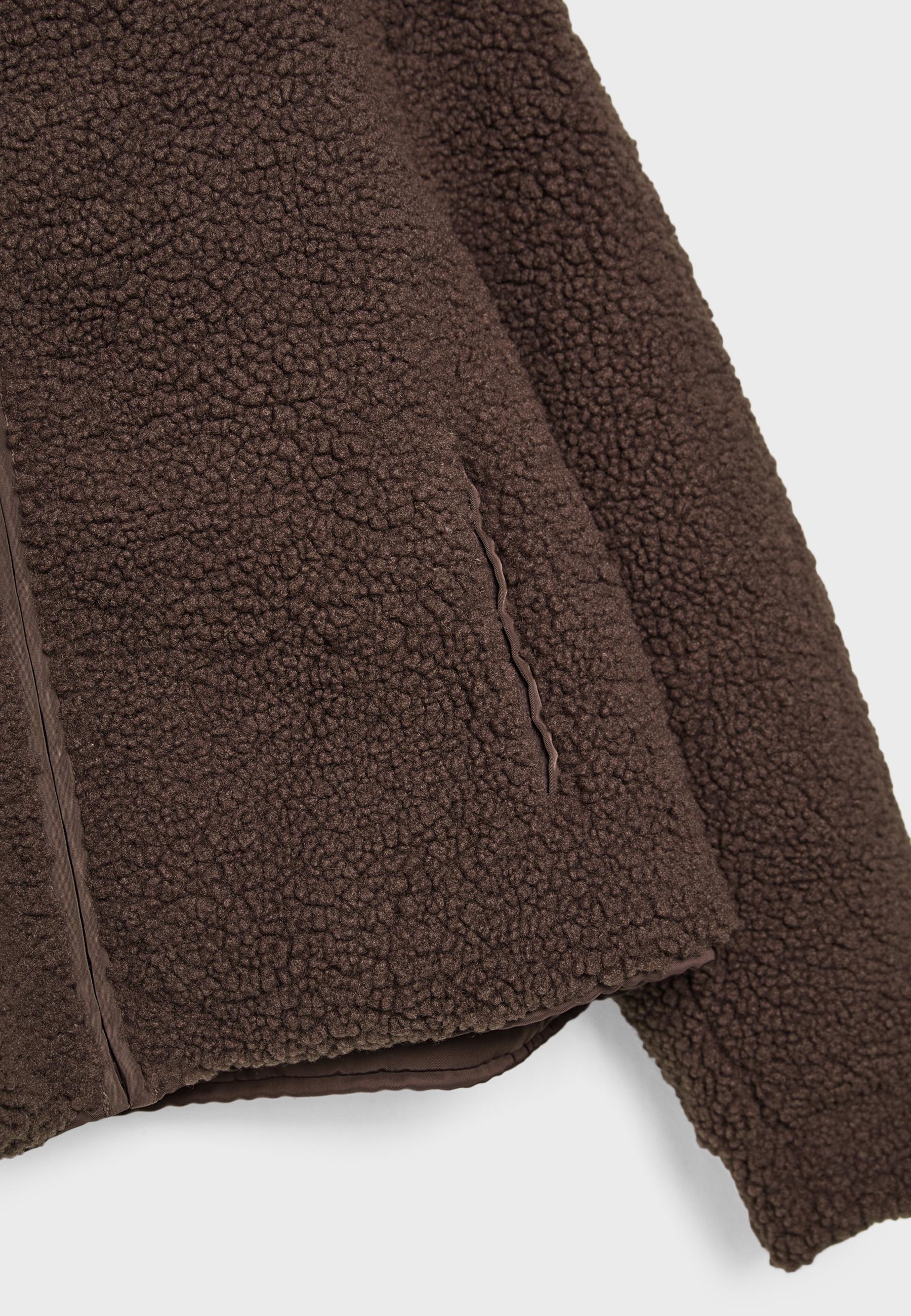 Zip-up faux shearling lined jacket — Brown