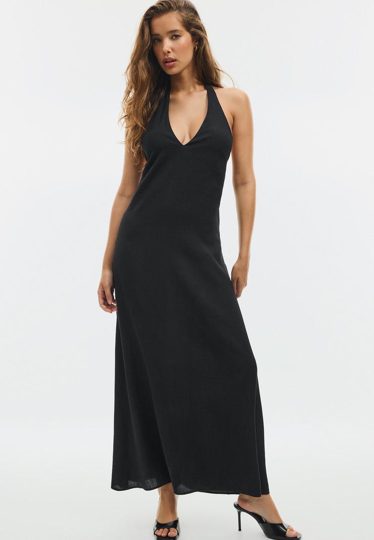 Stradivarius – Texturerad Midiklänning Med Halterneck