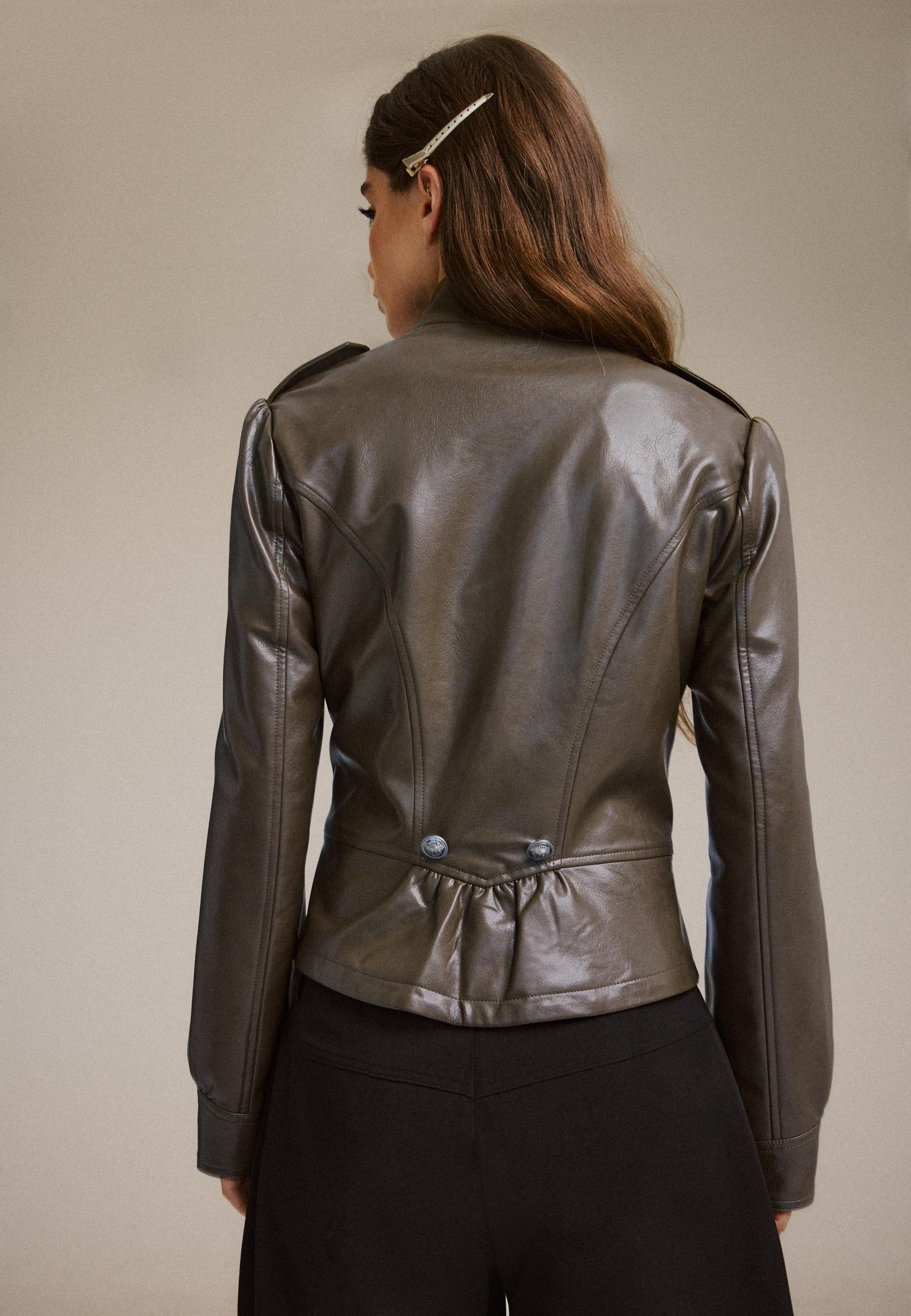 Leather effect blazer with engraved buttons — Khaki