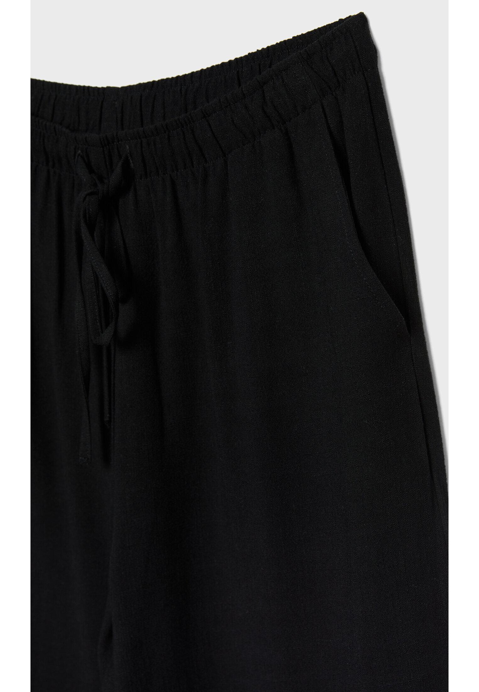 Straight-leg linen-look trousers — Black