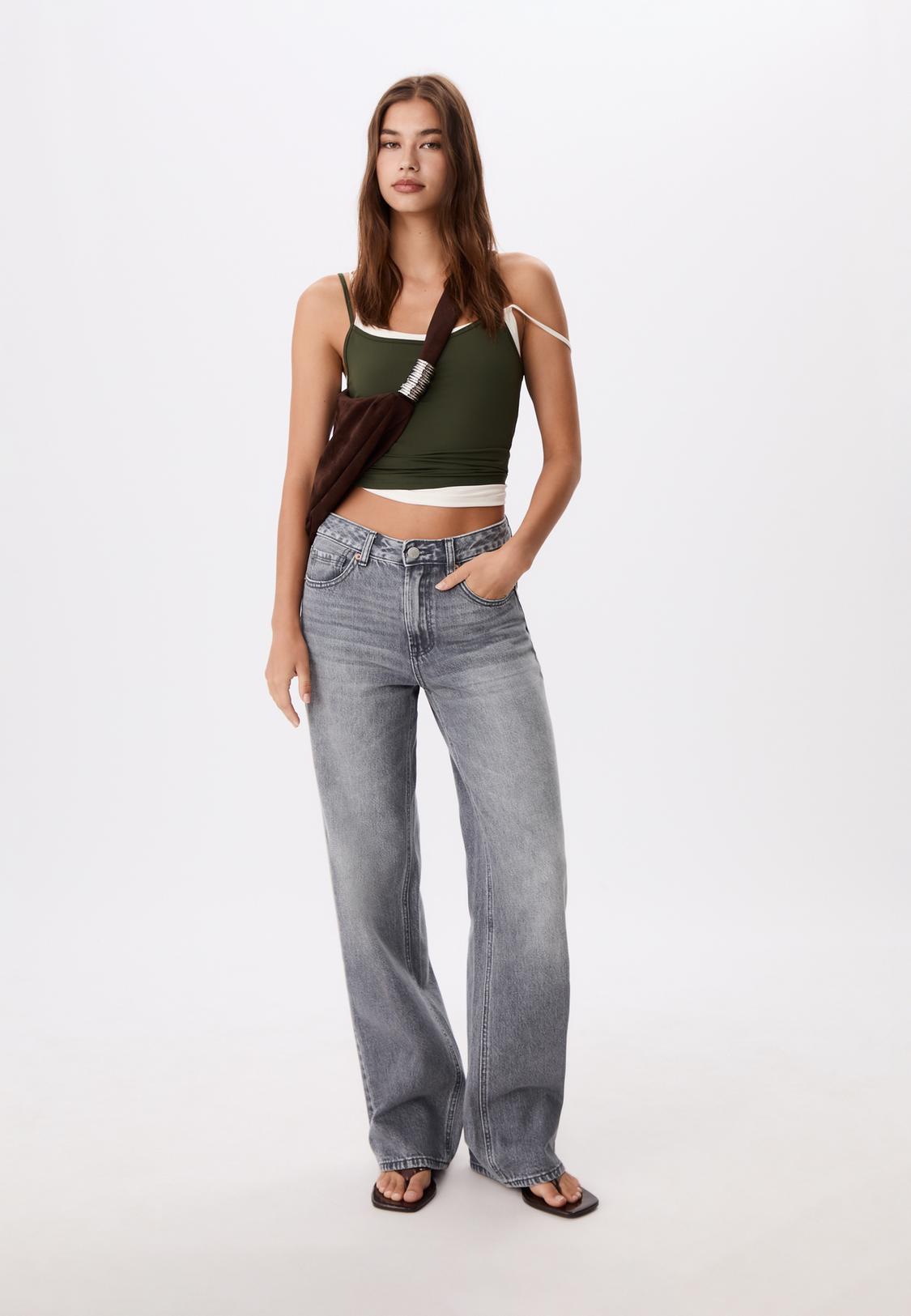 Straight Leg Jeans High Waist Jeans Stradivarius D92 Straight Wide