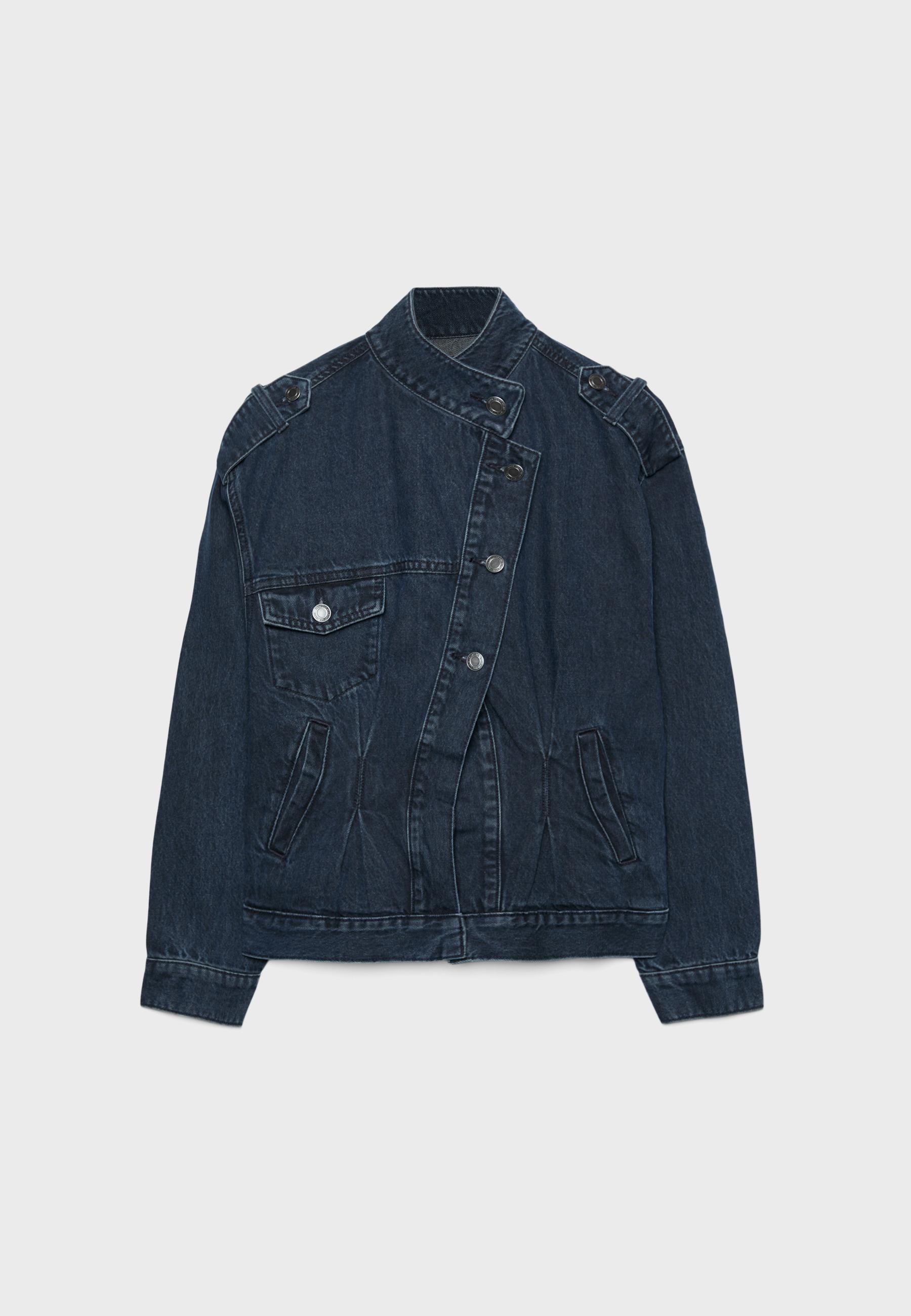 Cross-over denim jacket — BLACK DENIM WASHED EFFECT