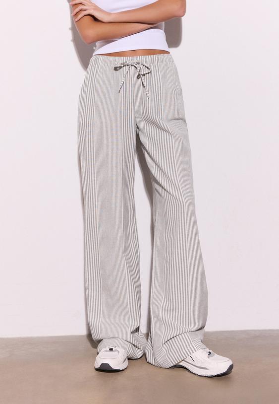 flowing striped linen blend trousers