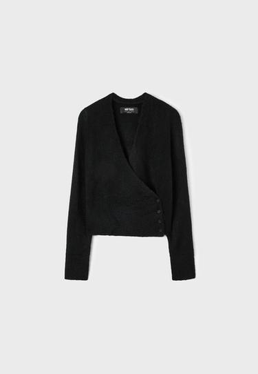 Cross-over button knit cardigan — Black 7