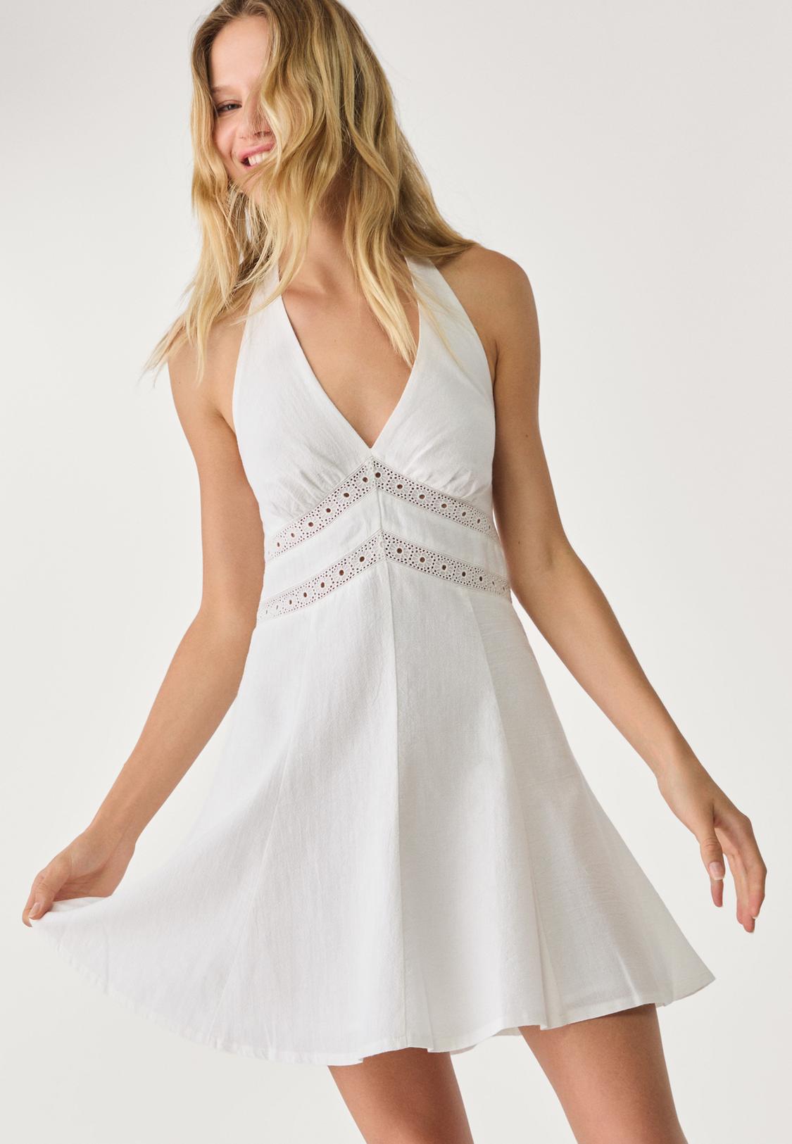 Short linen blend halter dress Women's fashion Stradivarius Oman