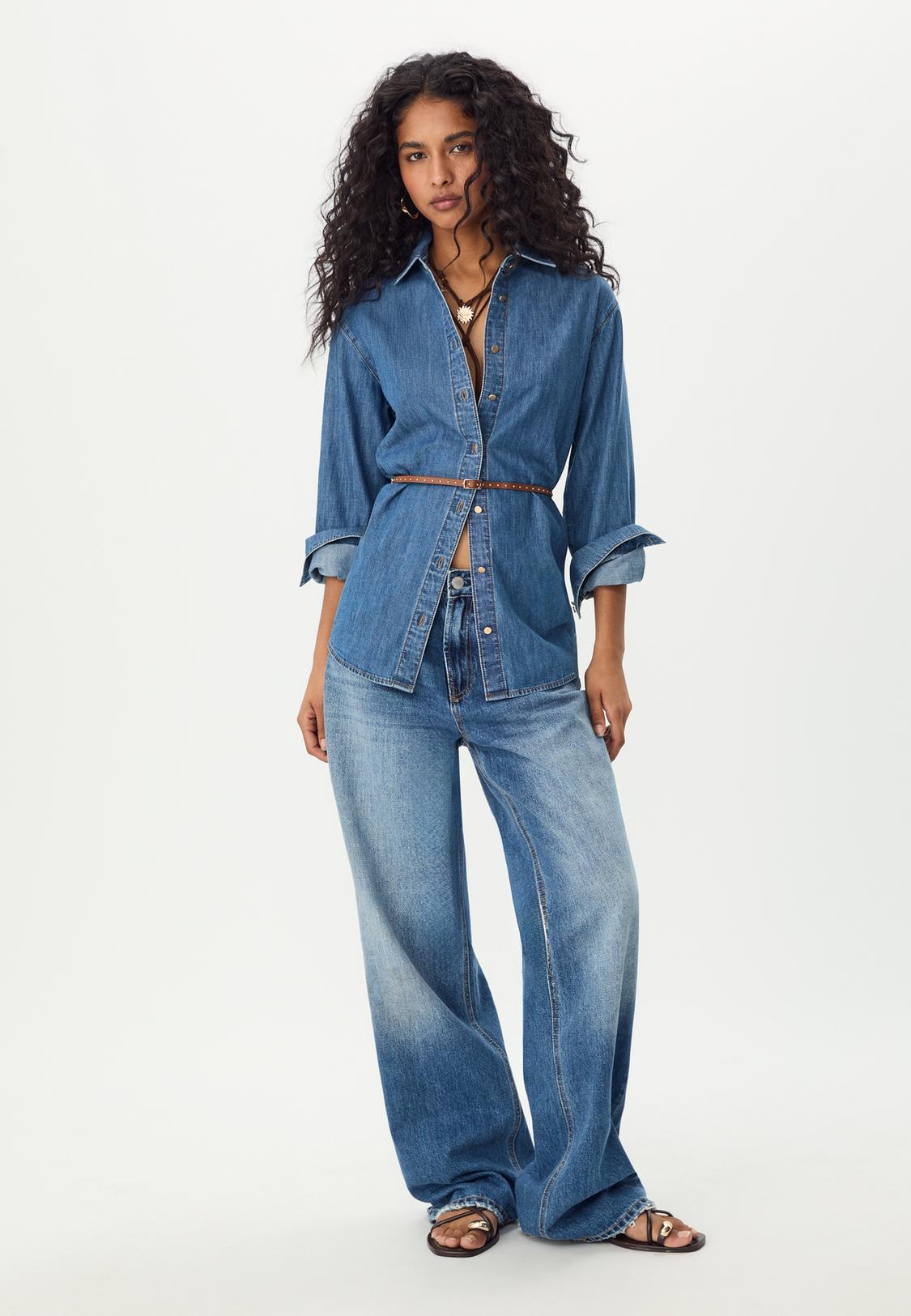 Denim shirt with belt Women's fashion Stradivarius Philippines