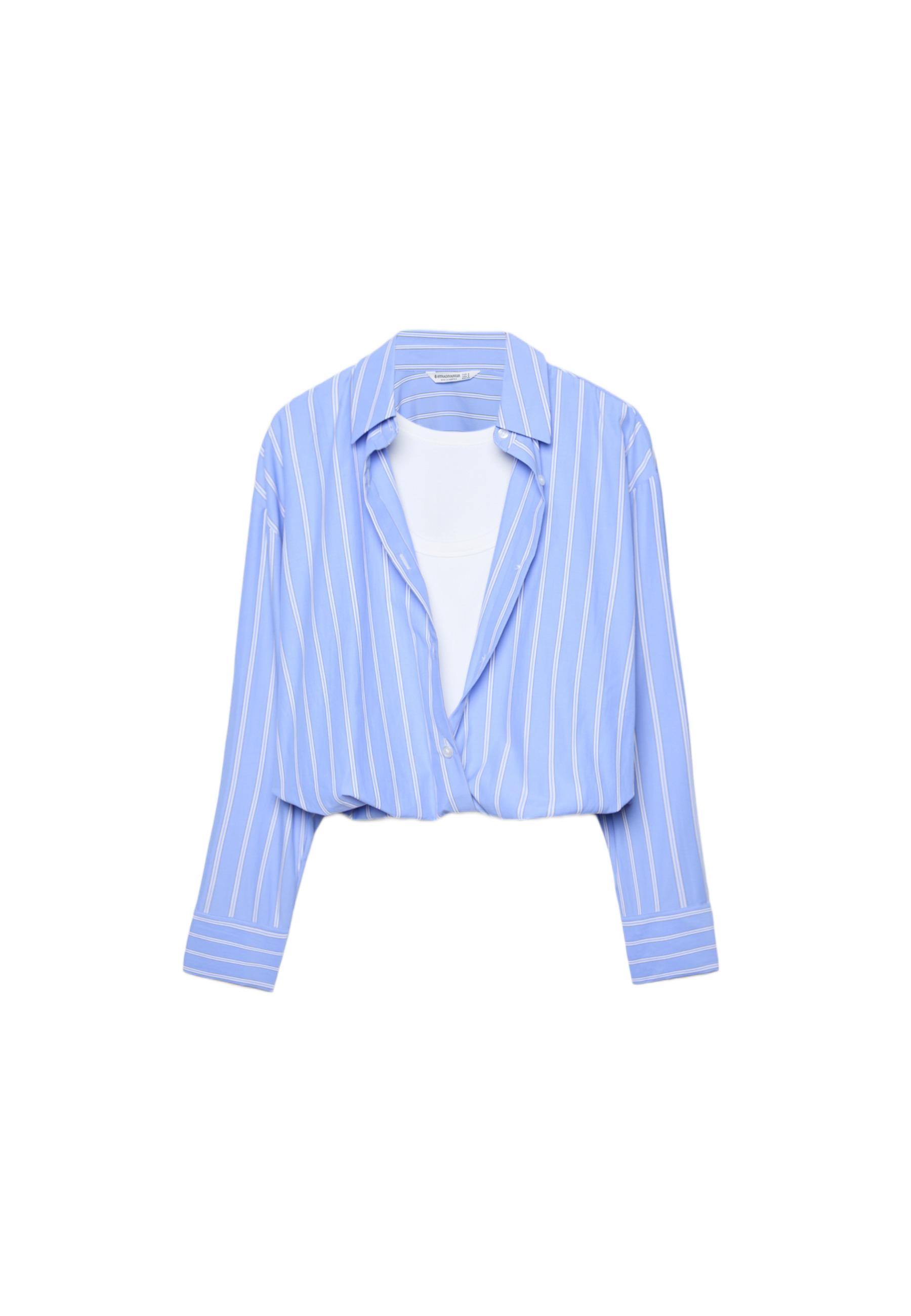 Balloon shirt in two materials — Sky blue