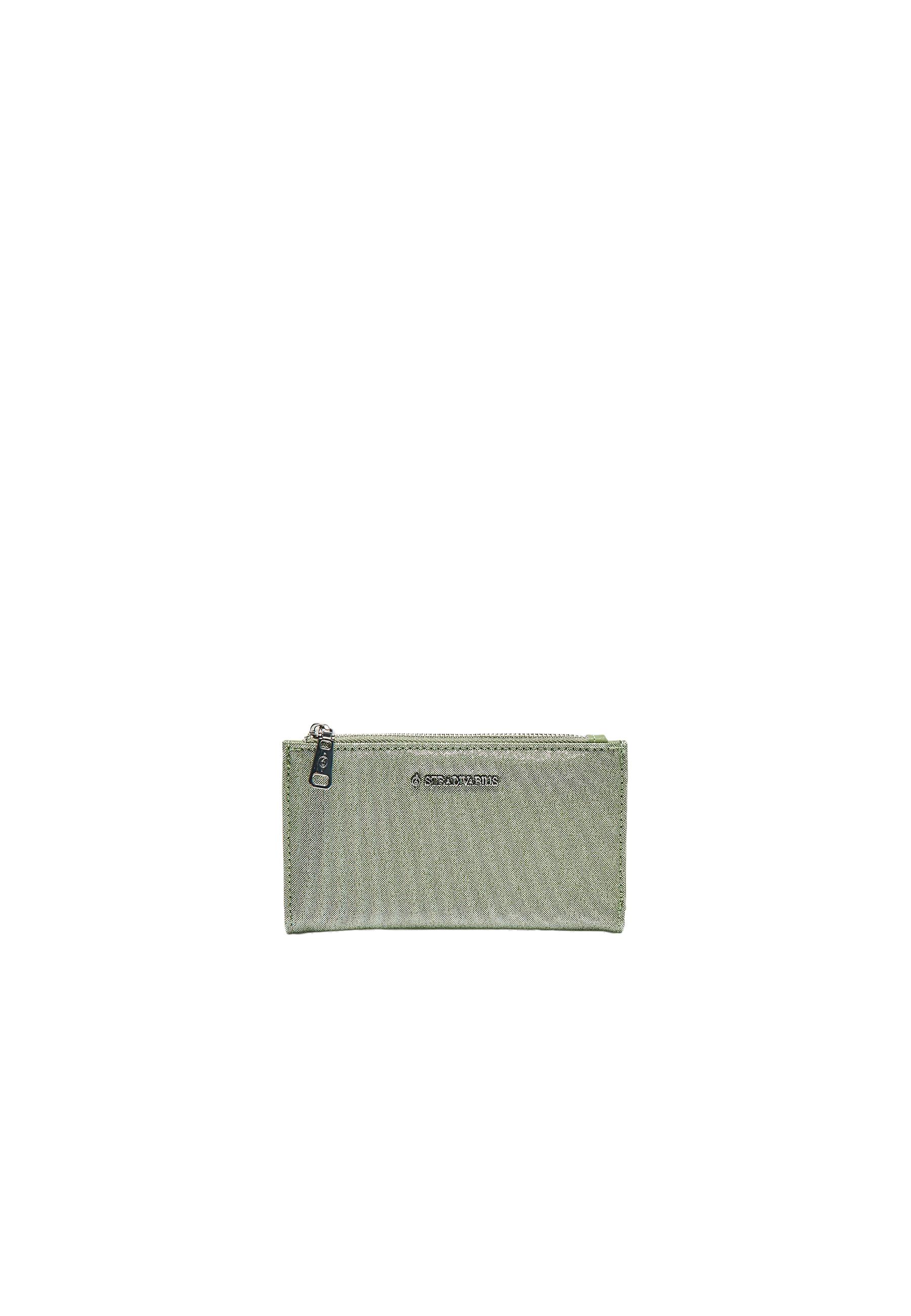 Shimmery basic zip-up purse — Khaki