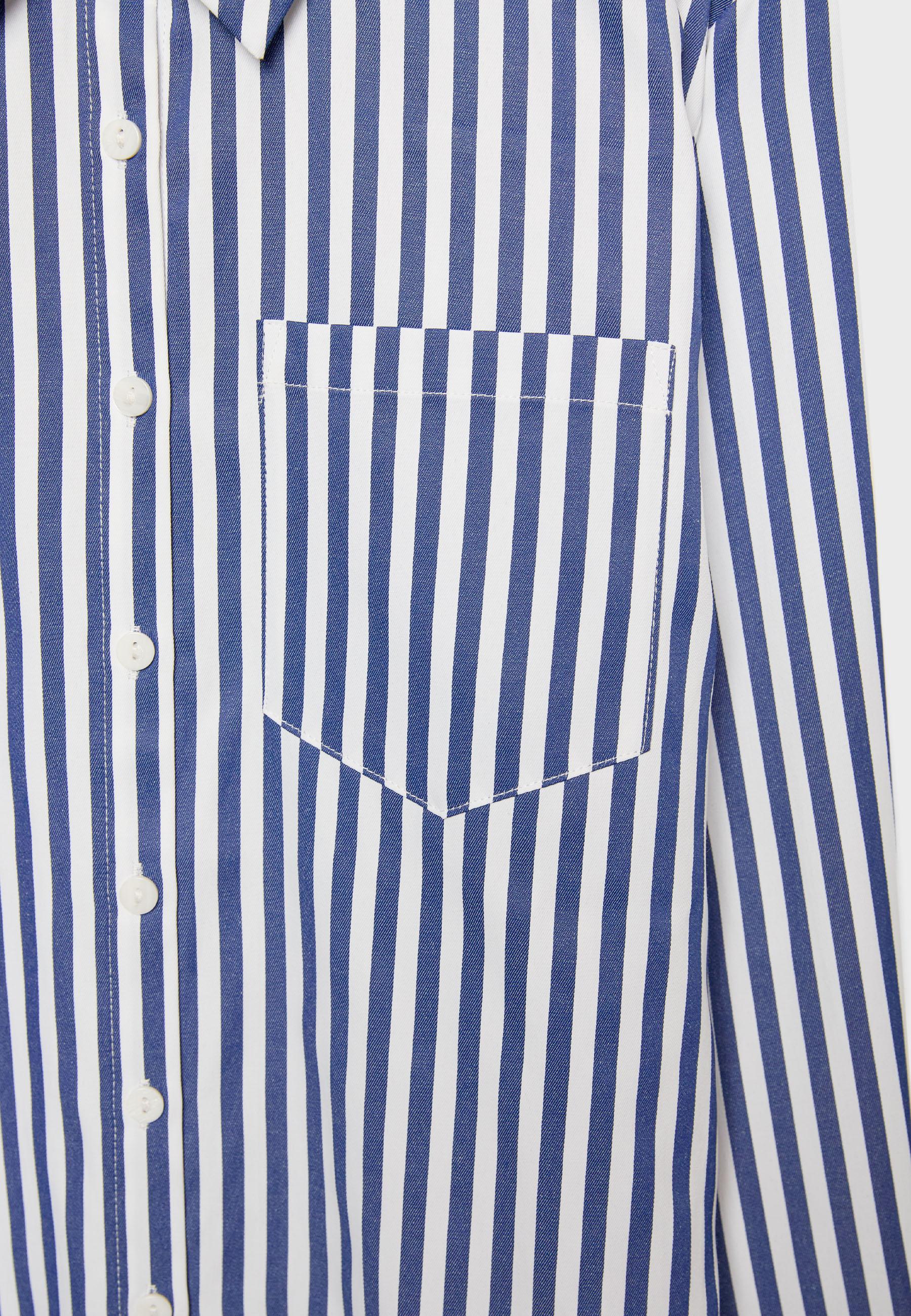 Basic striped poplin shirt with pocket — Navy blue