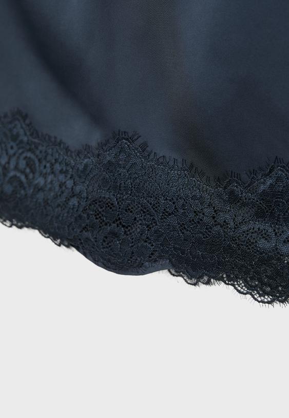 Dantel detaylı saten mini etek - Görsel 9