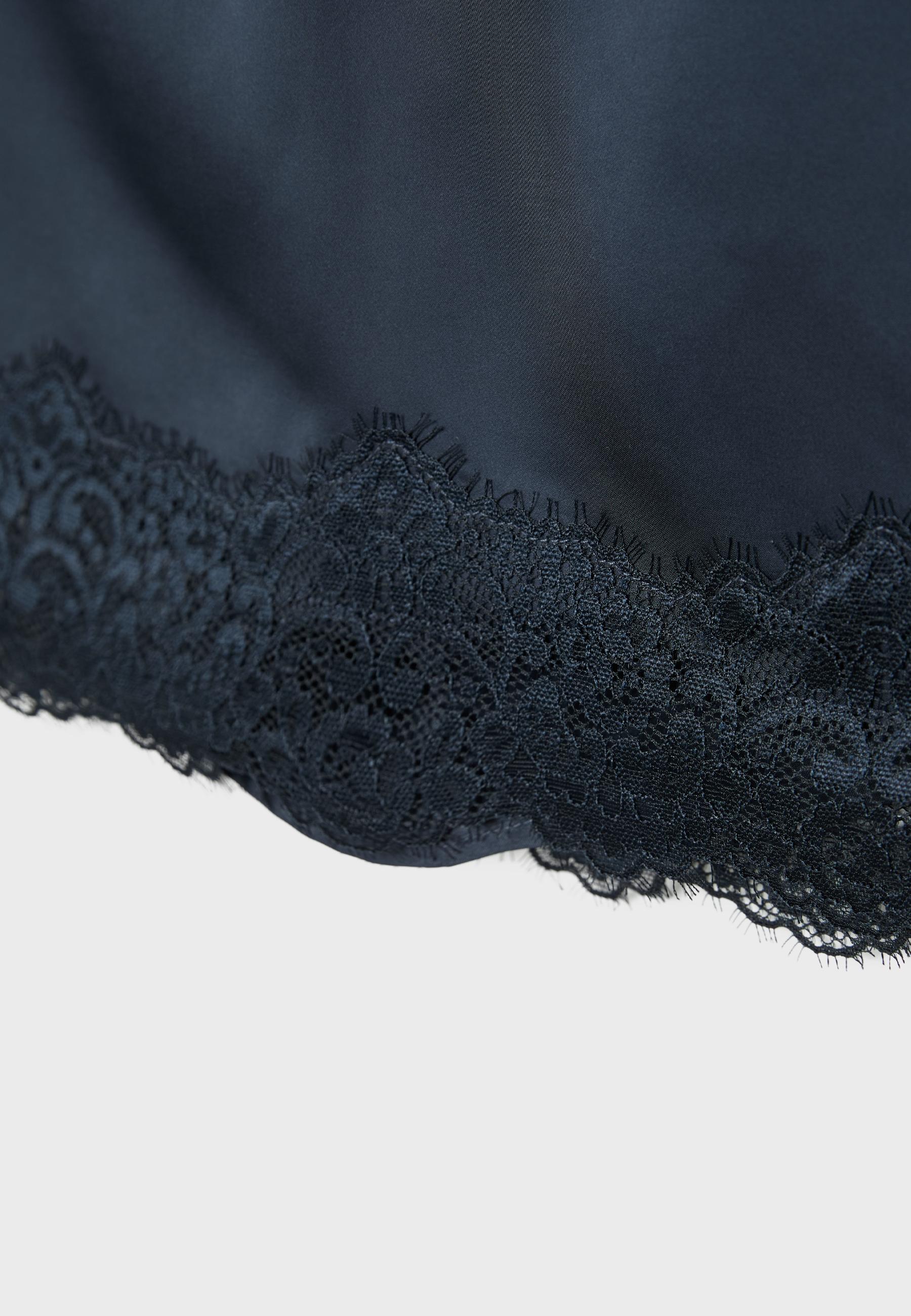 Sateen mini skirt with lace trim — Dark blue
