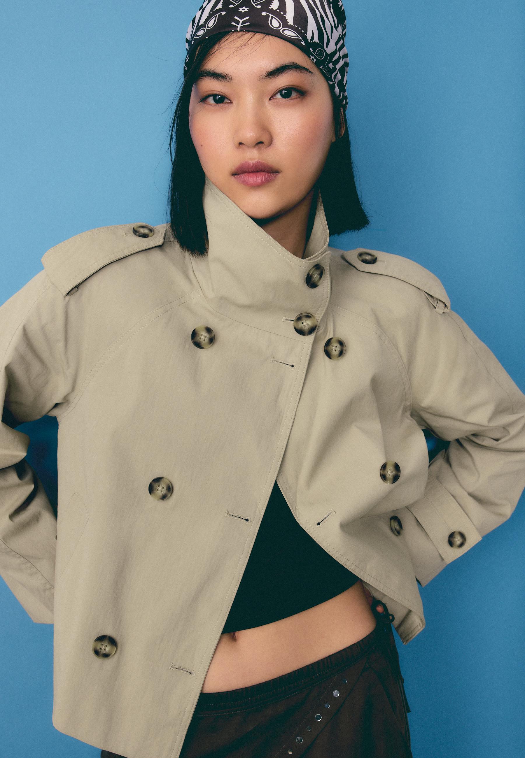 High neck belted trench coat — Beige