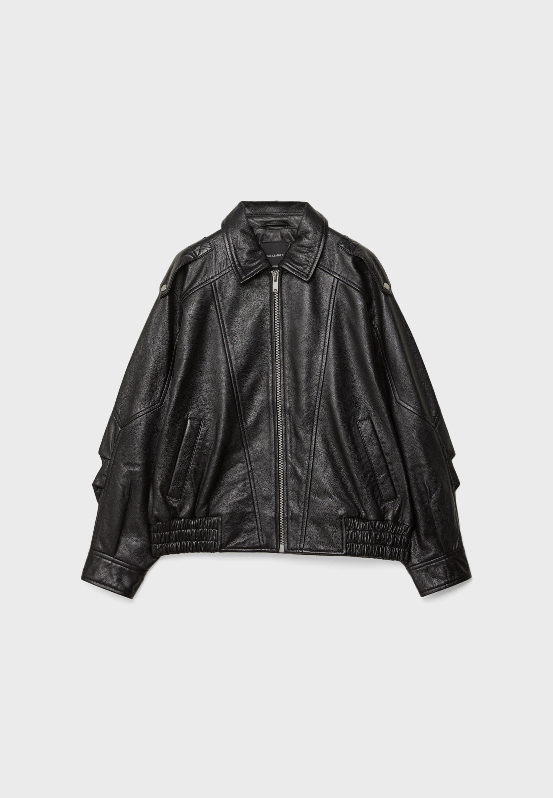 Oversize leather jacket — Black