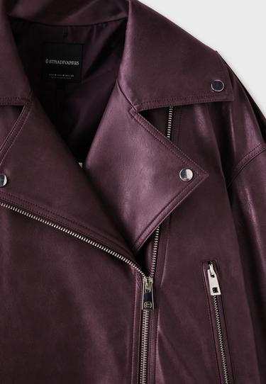 Leather effect biker jacket with belt — Purple 9