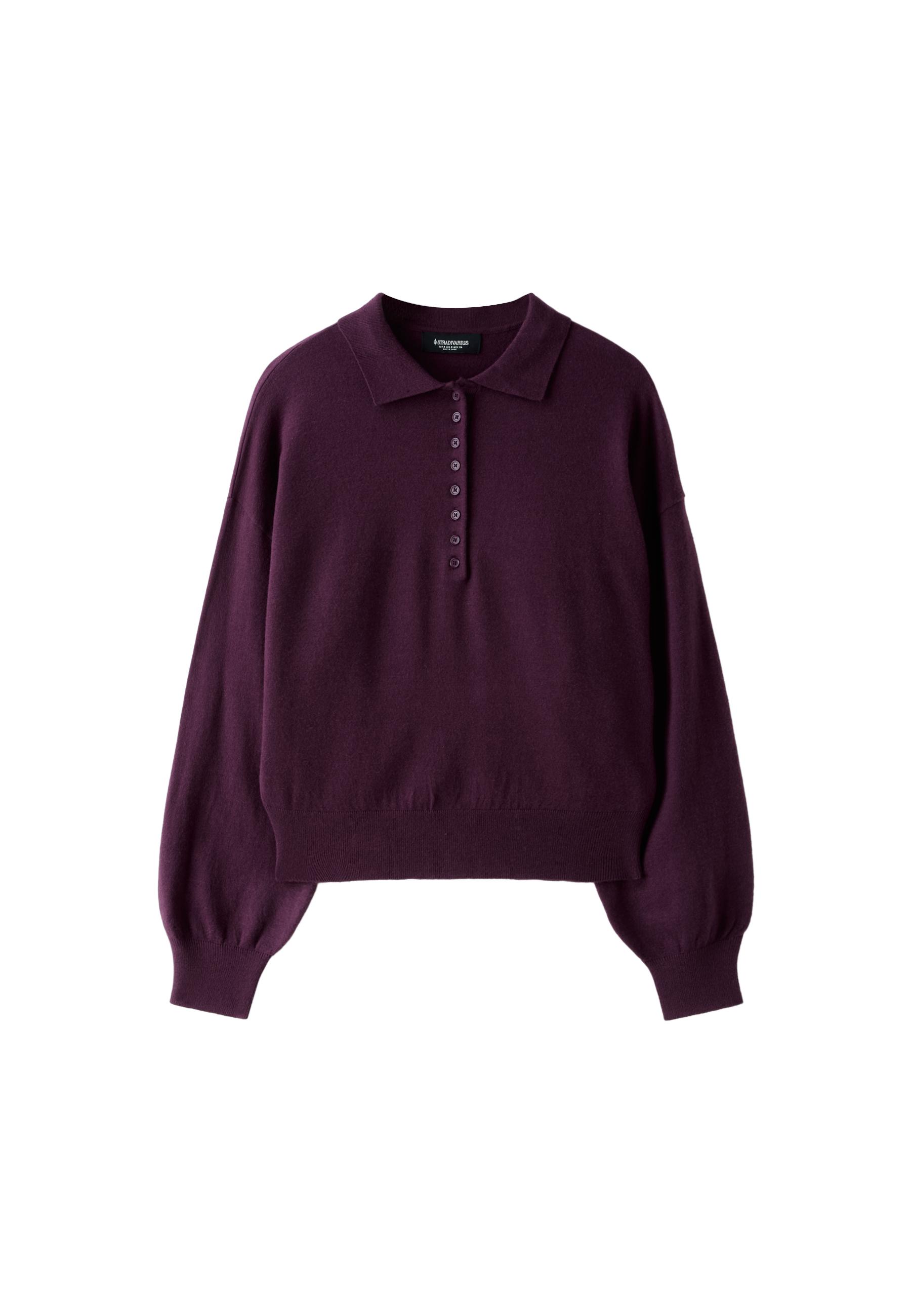 Polo collar knit sweater — Dark purple
