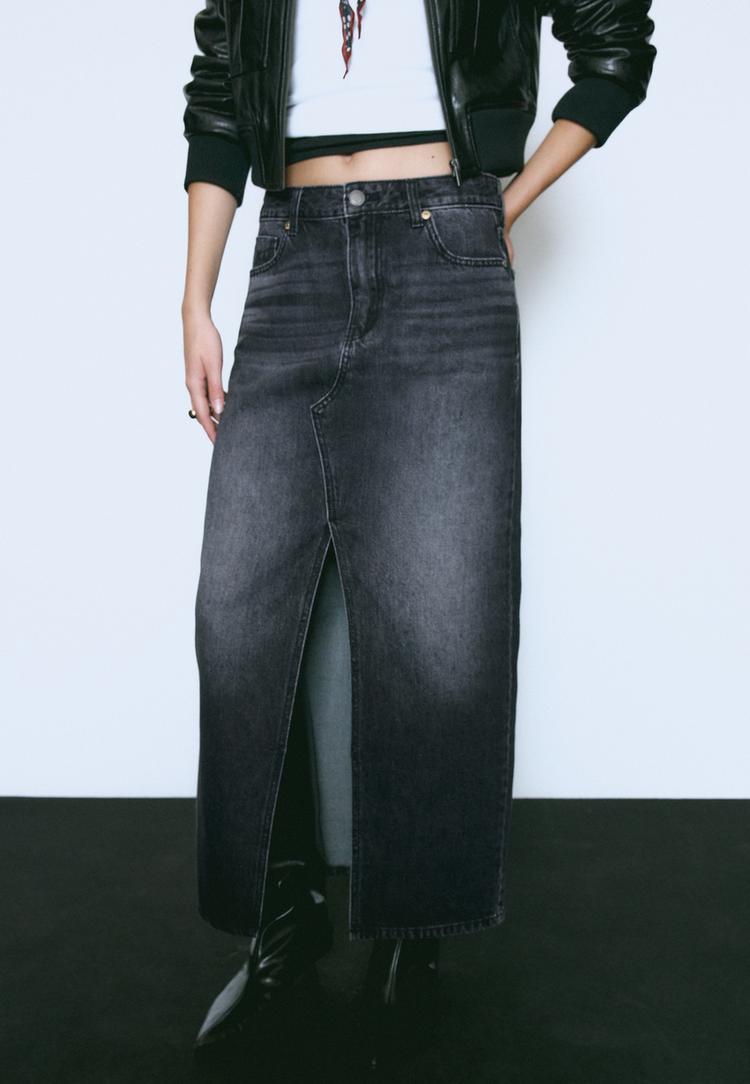 loose fitting denim midi skirt