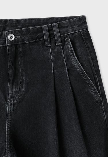 Wide-leg pleated jeans — BLACK DENIM WASHED EFFECT  9