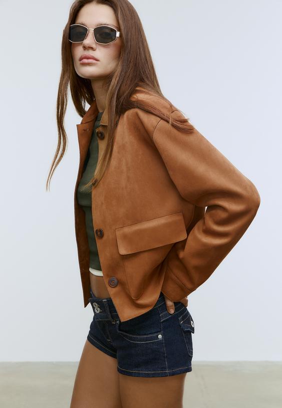 cazadora bolsillos efecto ante