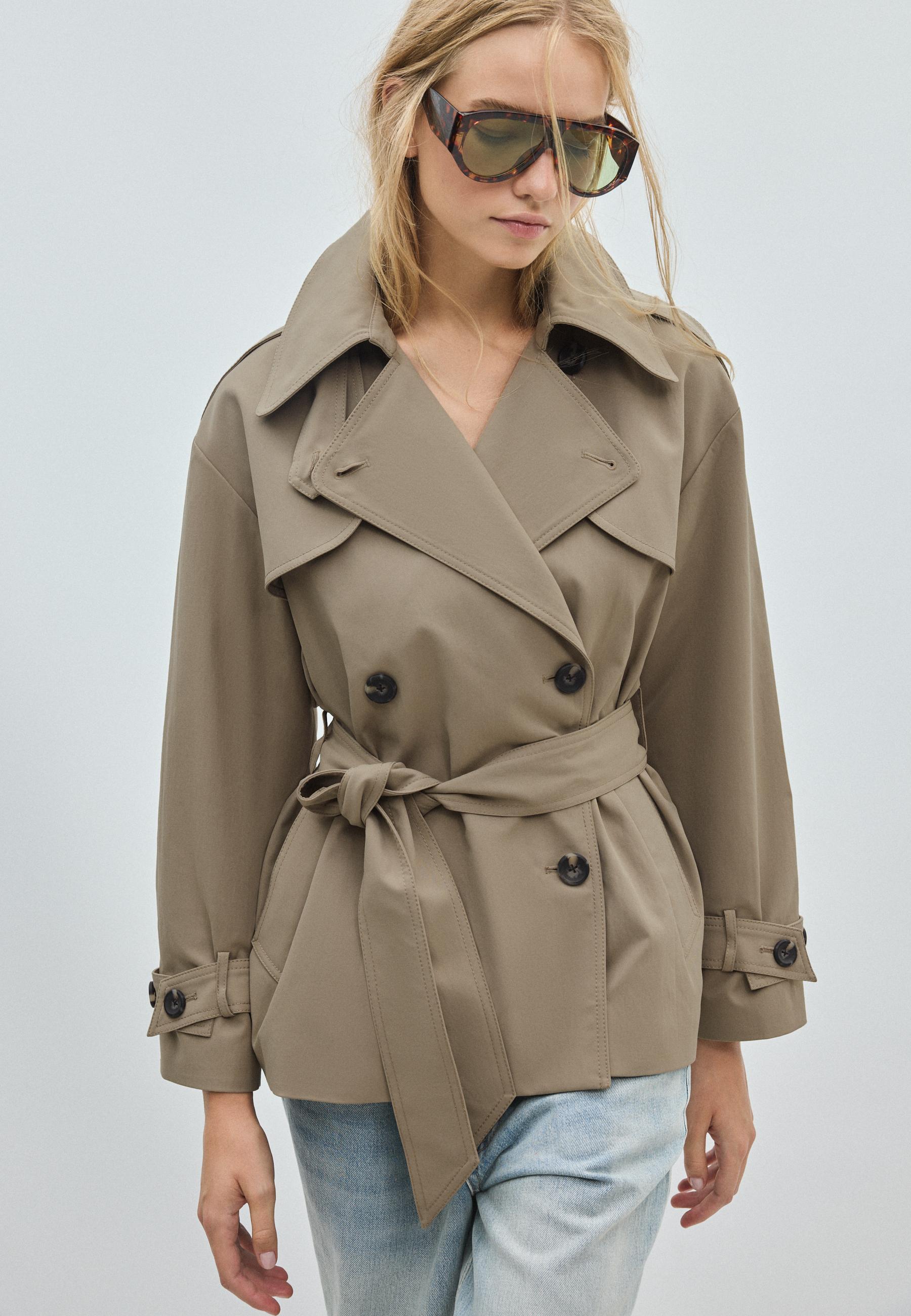 High-neck regular trench coat — Beige