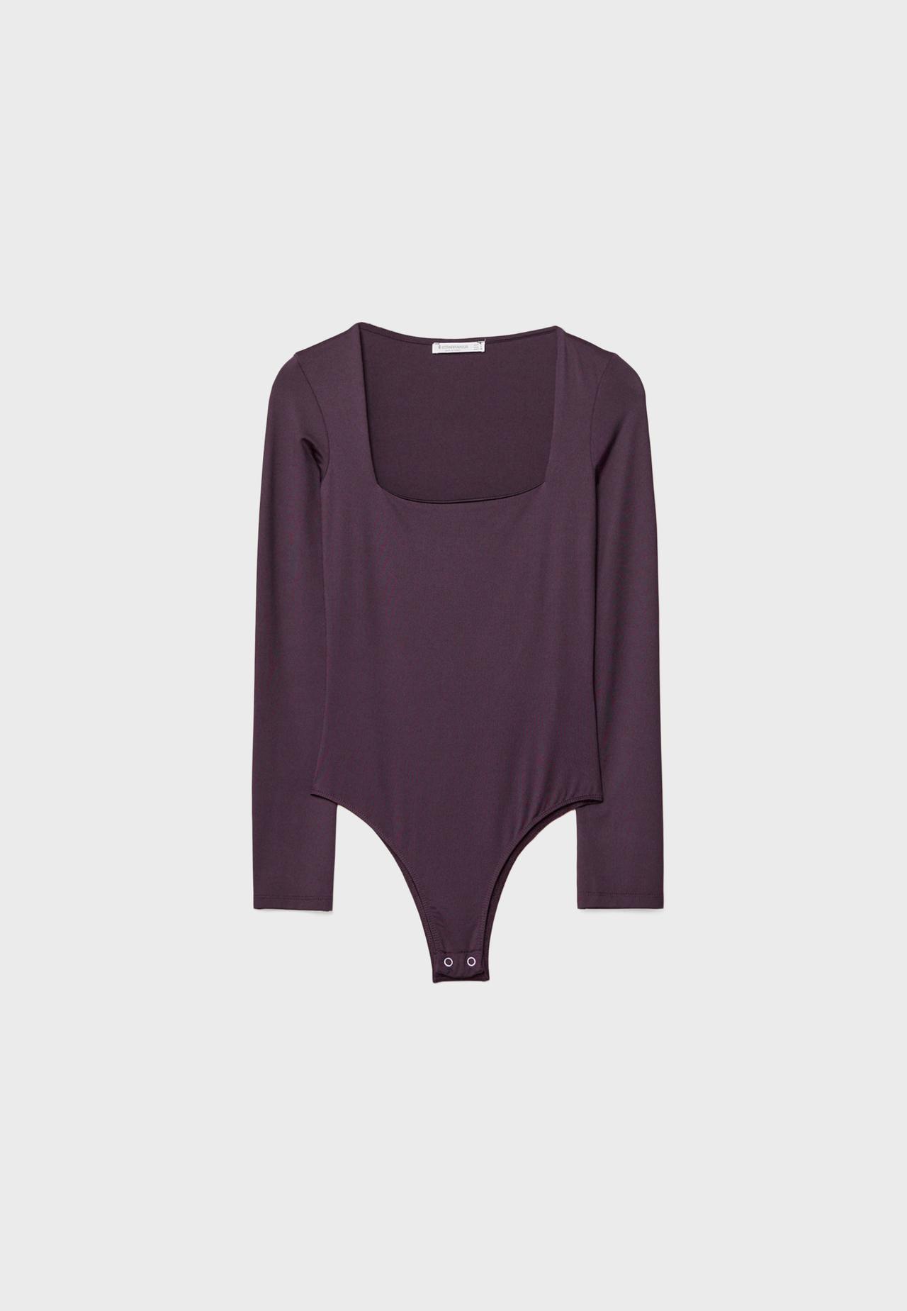 Long sleeve square neckline bodysuit — Dark purple