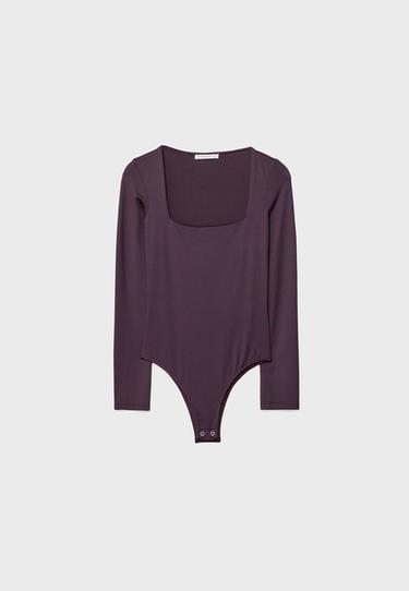 Long sleeve square neckline bodysuit — Dark purple 7