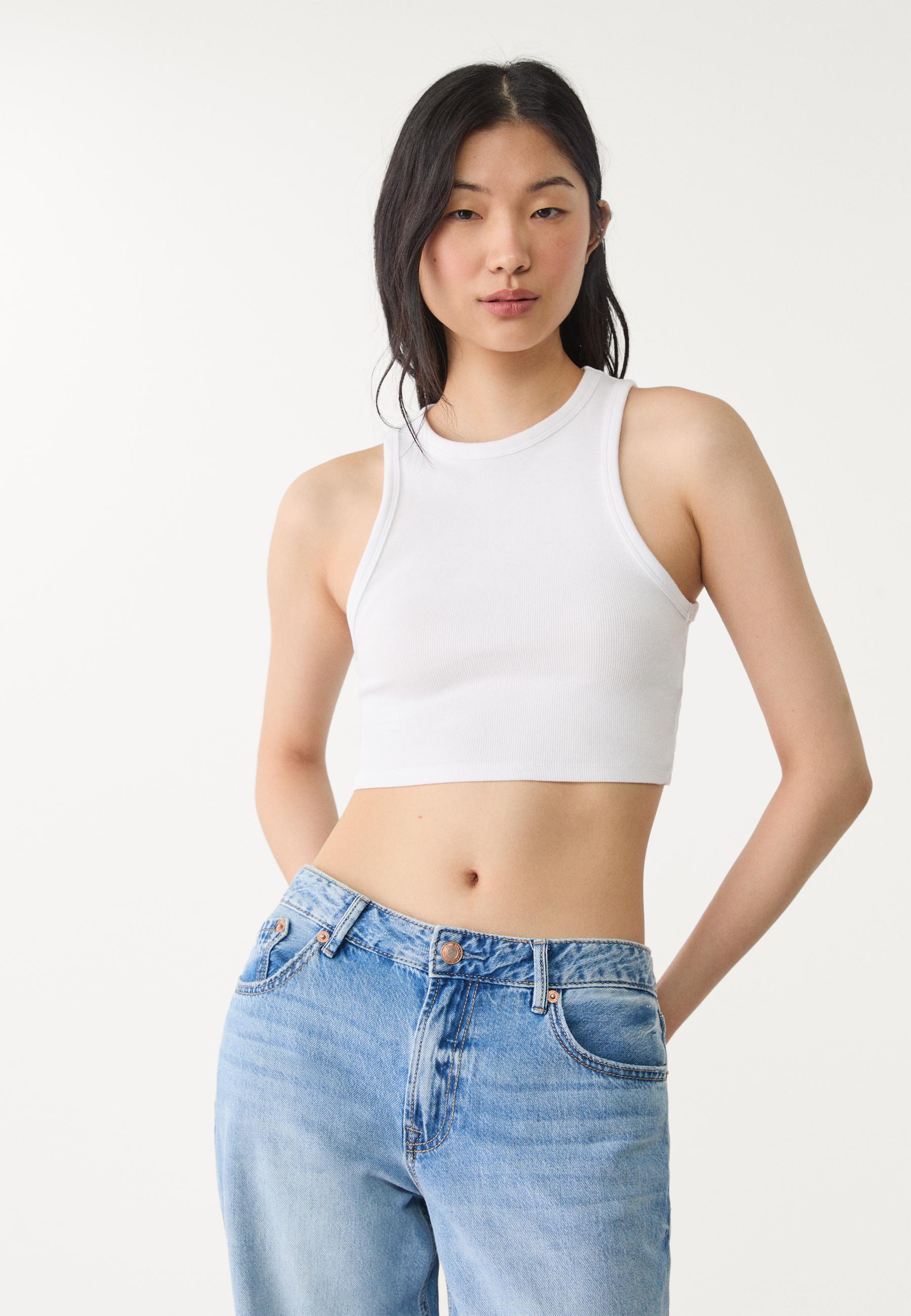 mame】Random Ribbed Cotton Cropped Tops