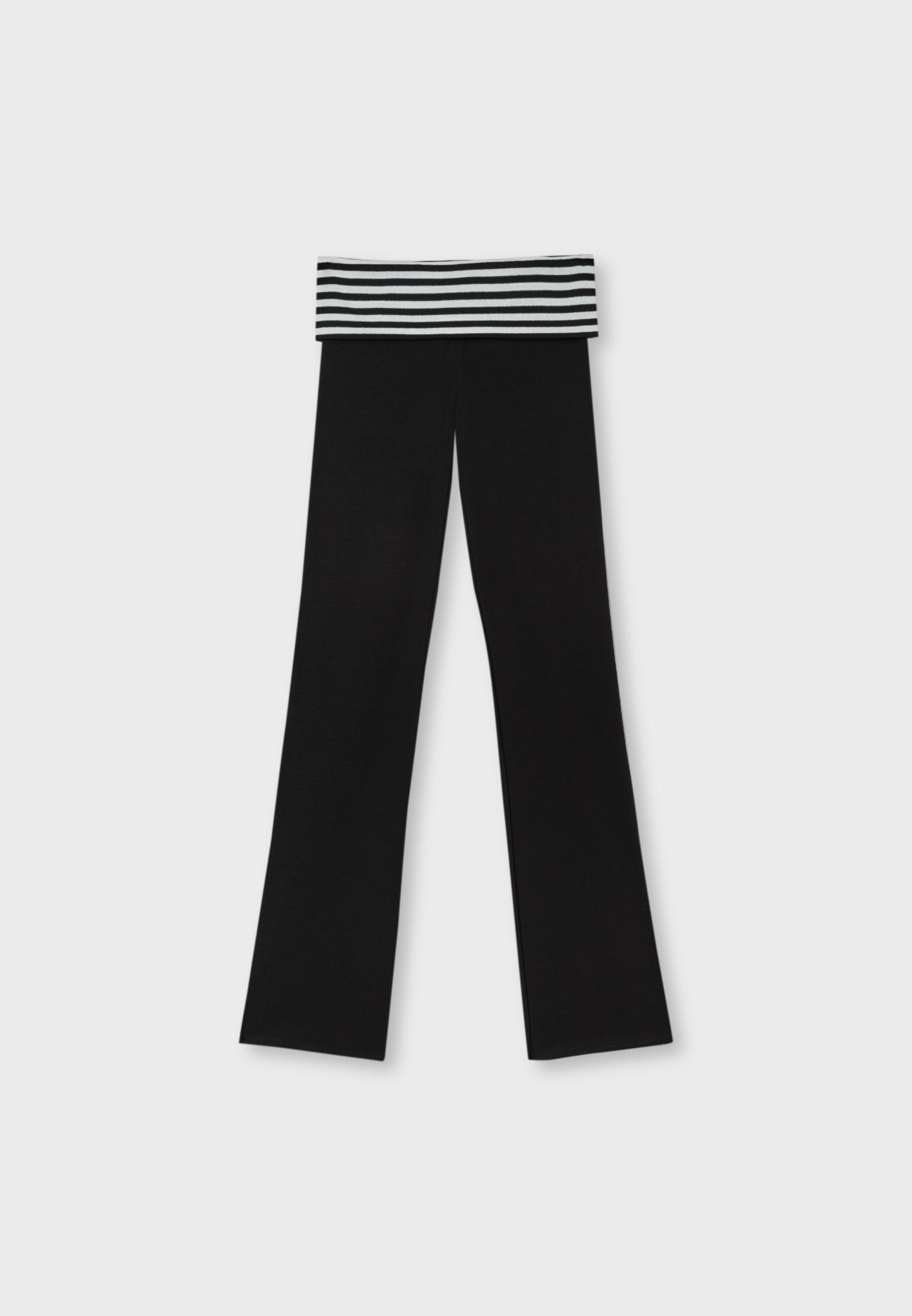 Turn-down waist bell bottom leggings — Black
