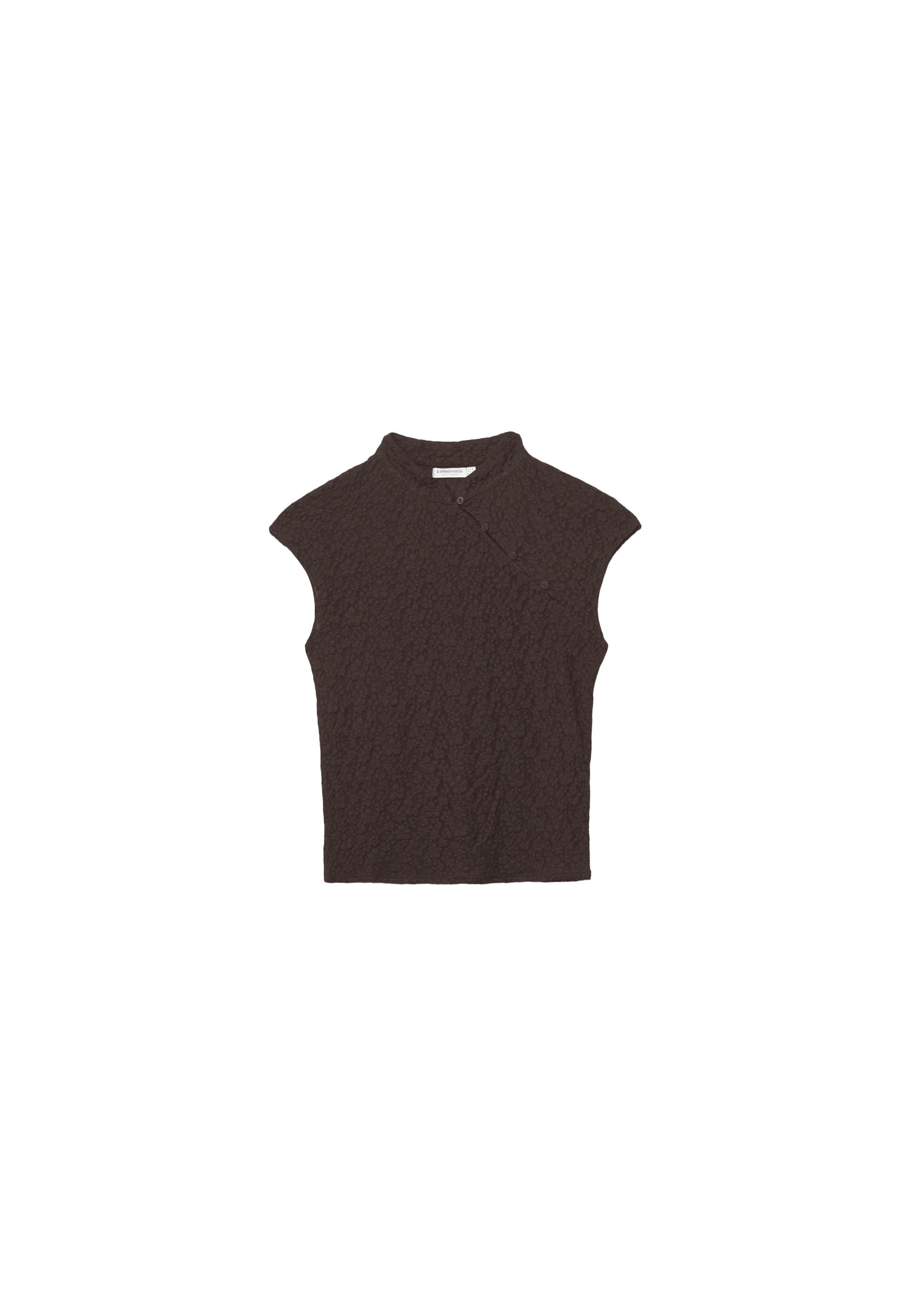 Lace stand collar top — Brown