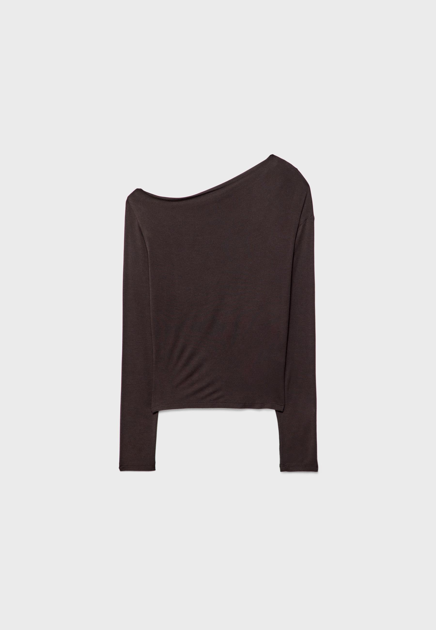 Asymmetrical neckline top — Brown