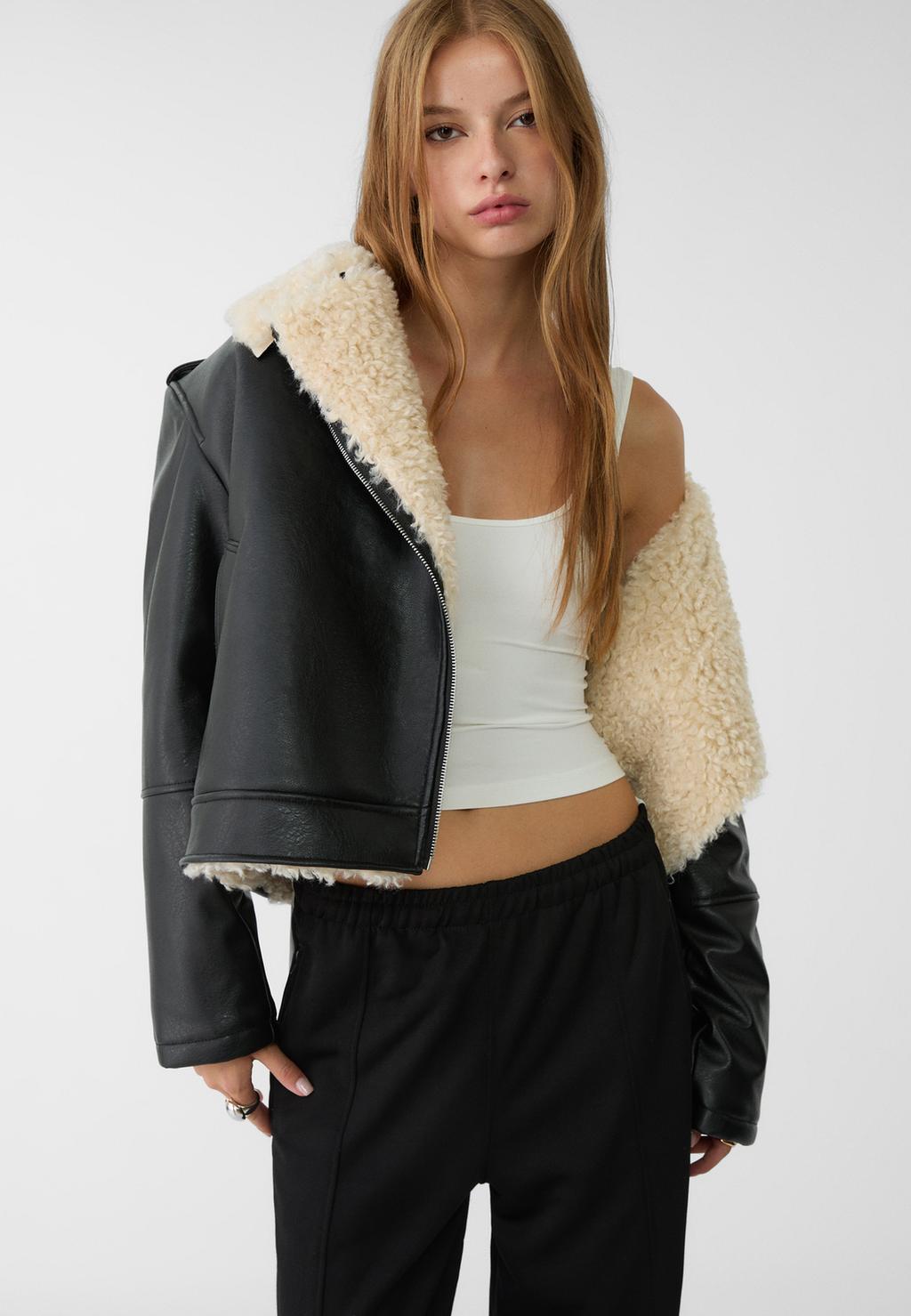 Faux leather double-faced jacket