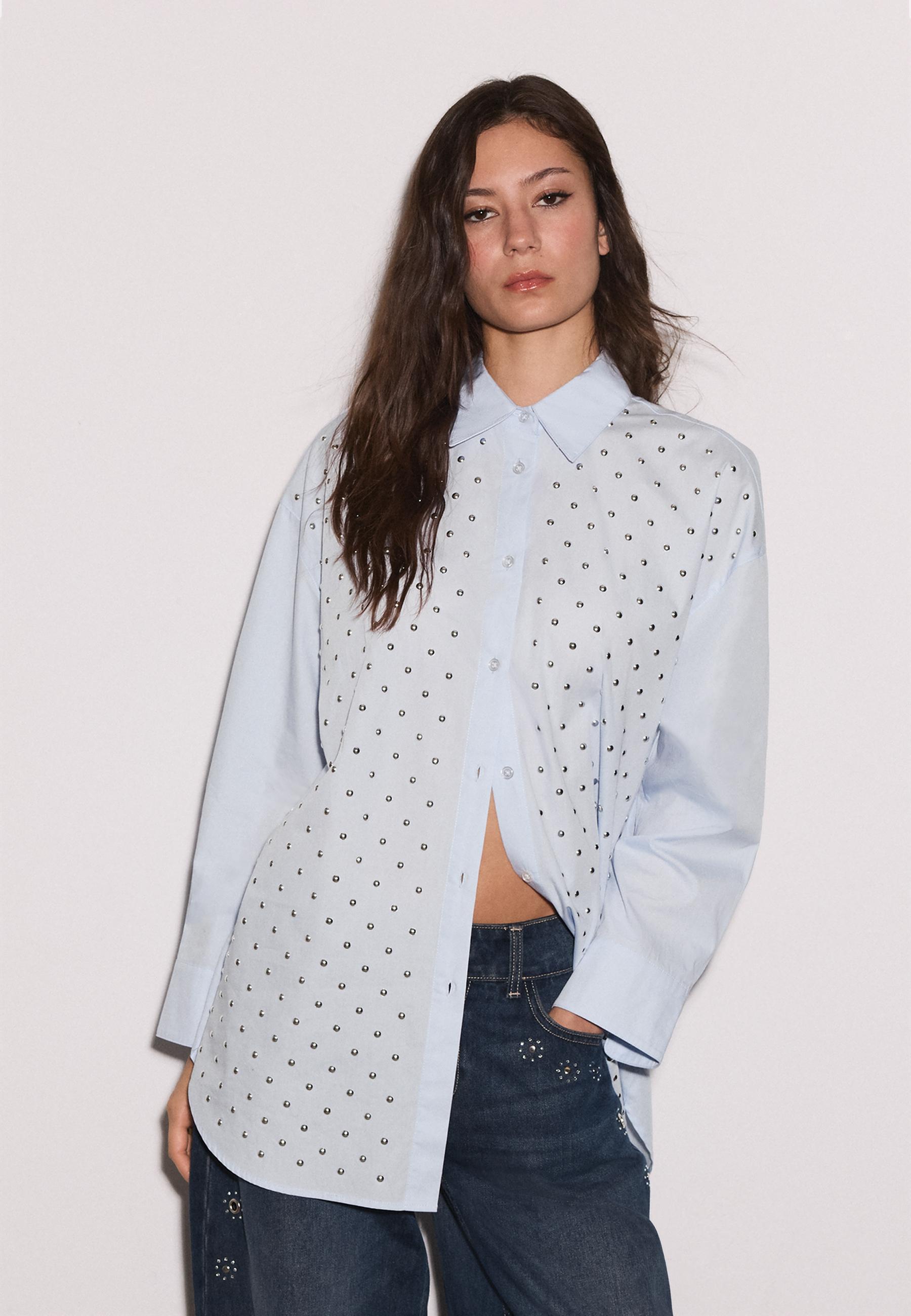 Oversize stud shirt — Sky blue