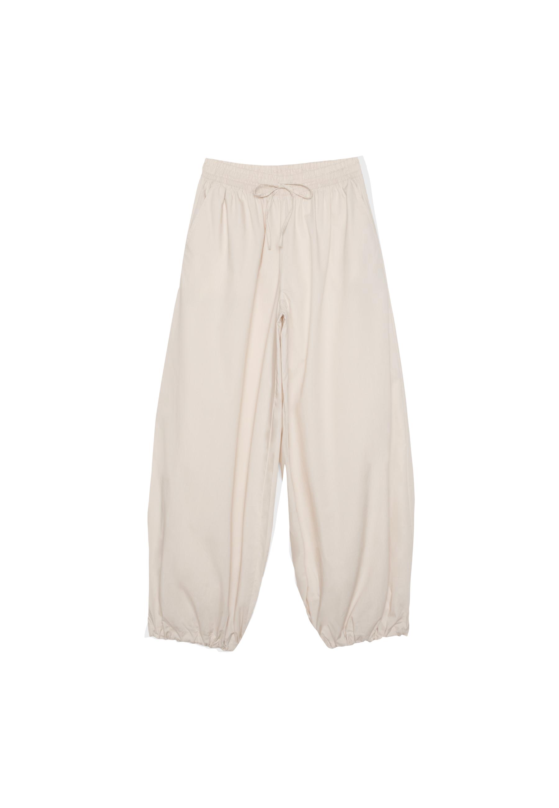Balloon poplin trousers with stoppers — Stone