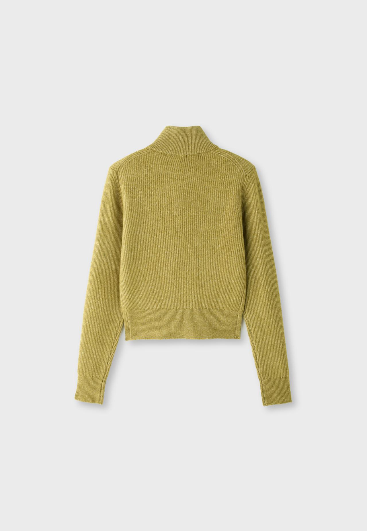 Double-breasted funnel neck knit jumper — Olive green