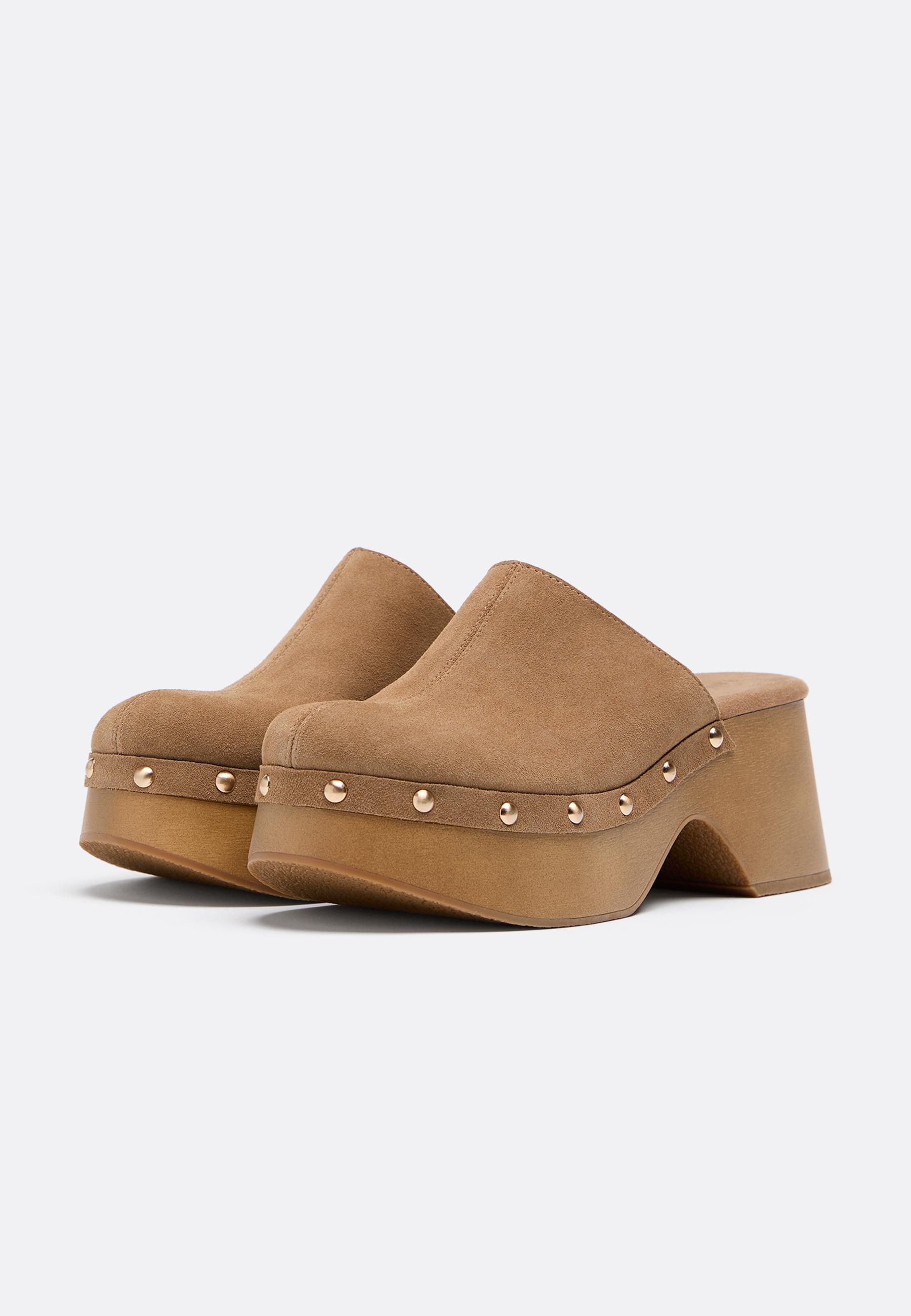 Leather platform clogs — BEIGE