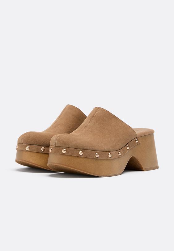 zuecos plataforma piel