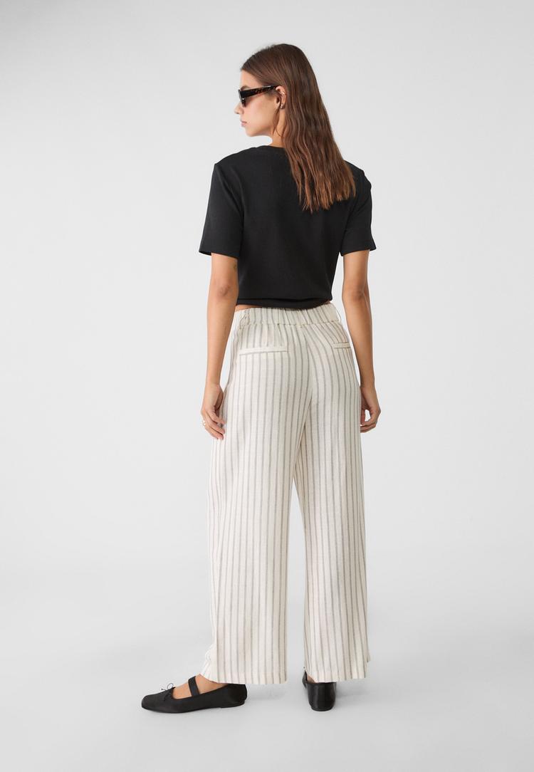 pantalon culotte rayas con lino