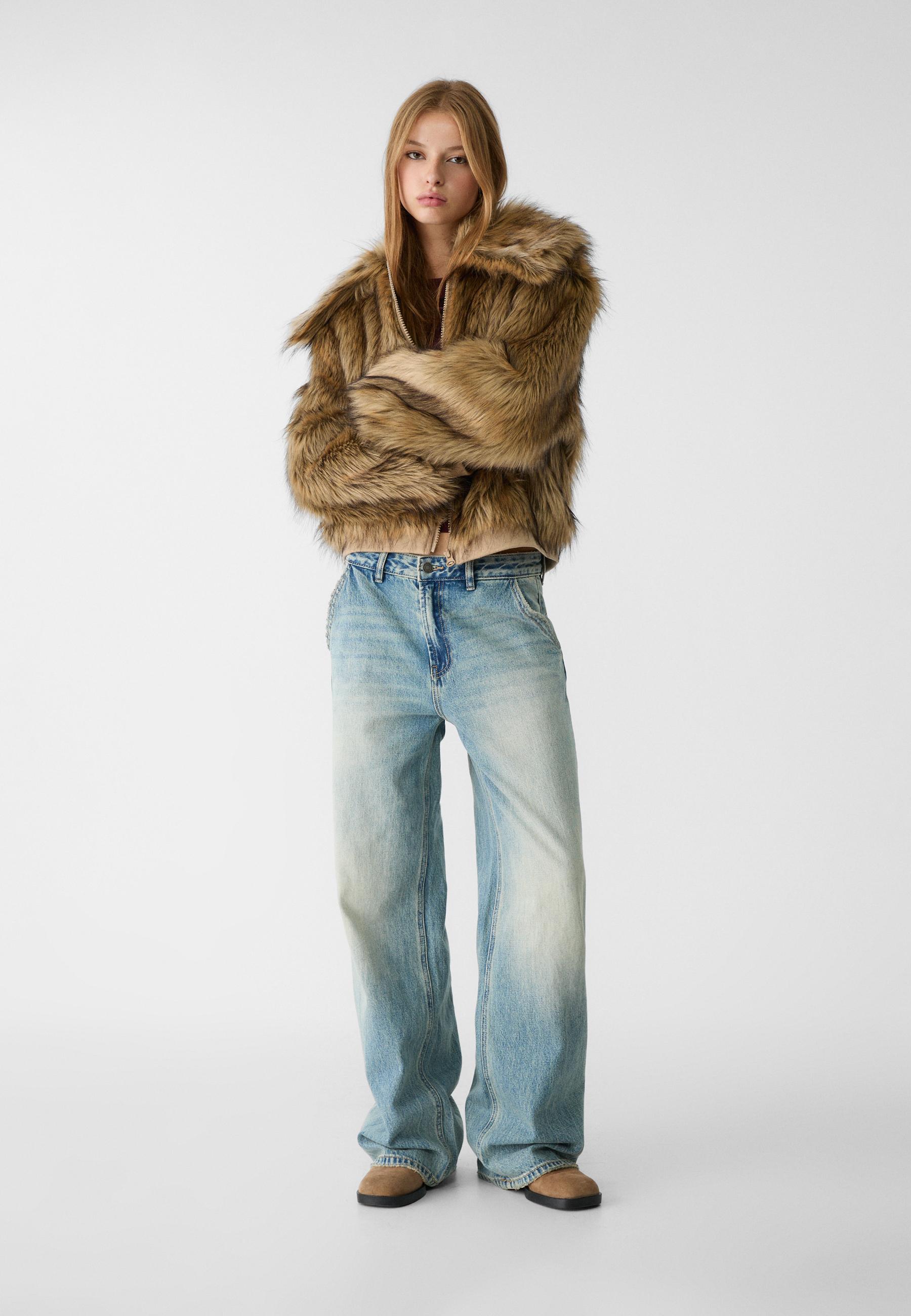 Faux fur jacket Women s fashion Stradivarius United States