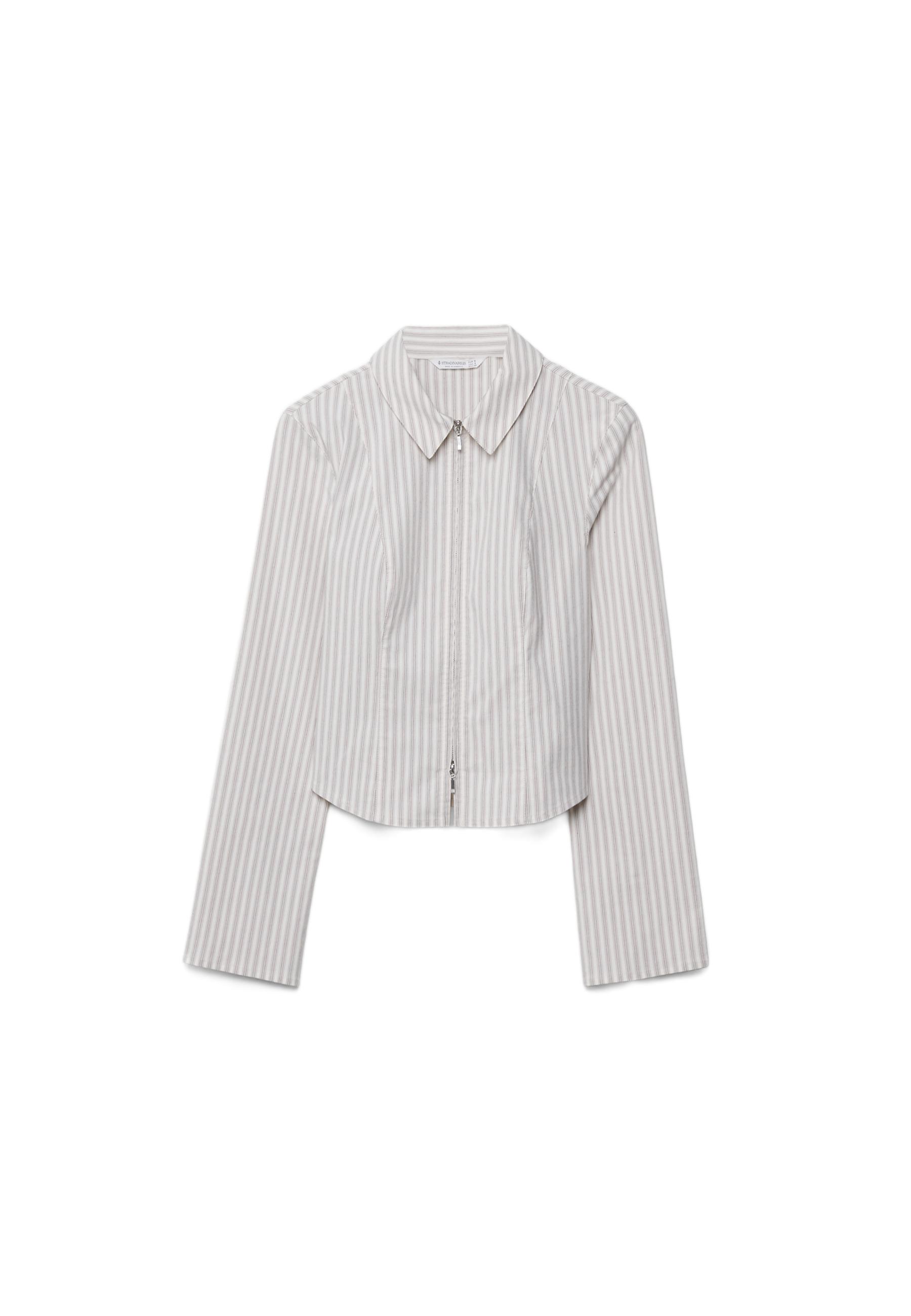 FITTED BENGALINE SHIRT WITH DOUBLE ZIP — Stone